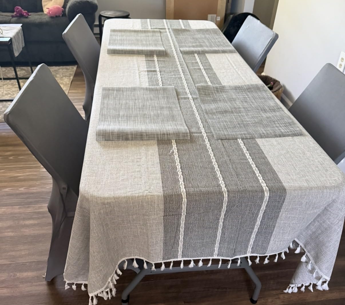 Laolitou Rustic Cotton Linen Table Cloth,Tablecloths for 6 Foot Rectangle Tables,Waterproof Washable Tablecloth with Tassel Rectangle/Oblong, 55''x 86'', 6-8 Seats customer photo 2
