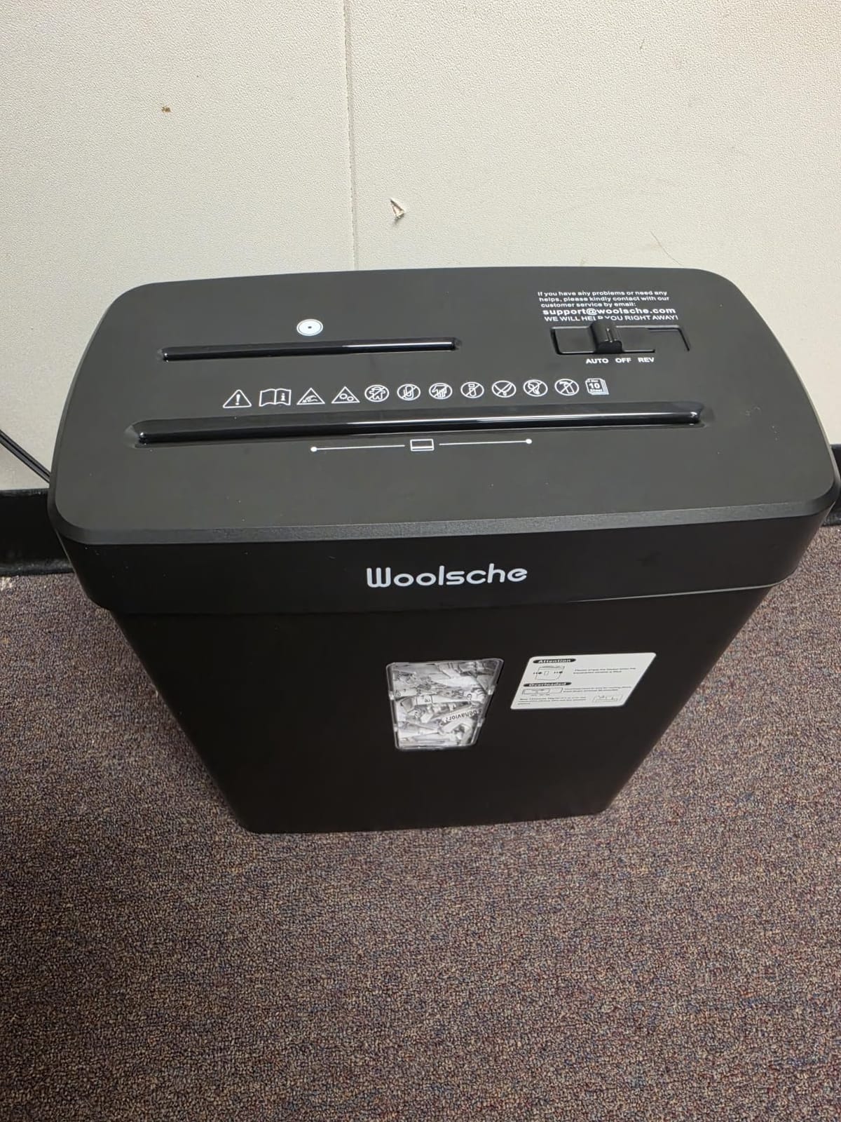 Woolsche 12-Sheet Cross Cut Paper Shredder with Large 5.55-Gallon Basket - P-4 Security, 3-Mode Shred for Cards/CDs/Staples/Clips - Jam Proof System for Office (ETL Certified) customer photo 1