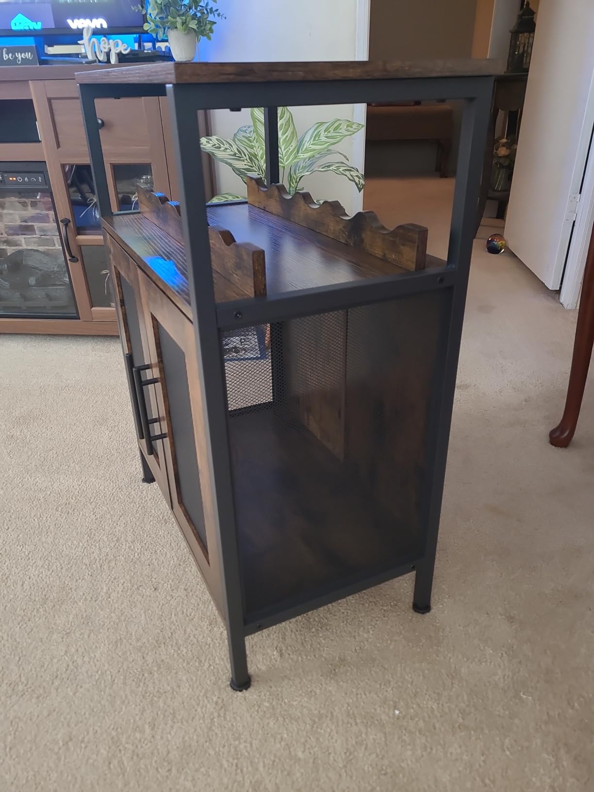 X-cosrack Wine Bar Rack Cabinet with Detachable Wine Rack, Coffee Barwith Glass Holder, Small Sideboard and Buffet Cabinet with Mesh Door, Rustic Brown(Patent Pending) customer photo 1