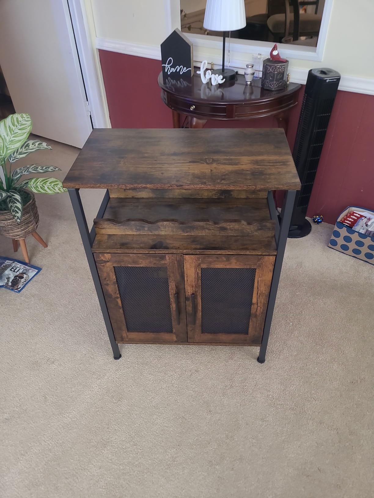 X-cosrack Wine Bar Rack Cabinet with Detachable Wine Rack, Coffee Barwith Glass Holder, Small Sideboard and Buffet Cabinet with Mesh Door, Rustic Brown(Patent Pending) customer photo 2