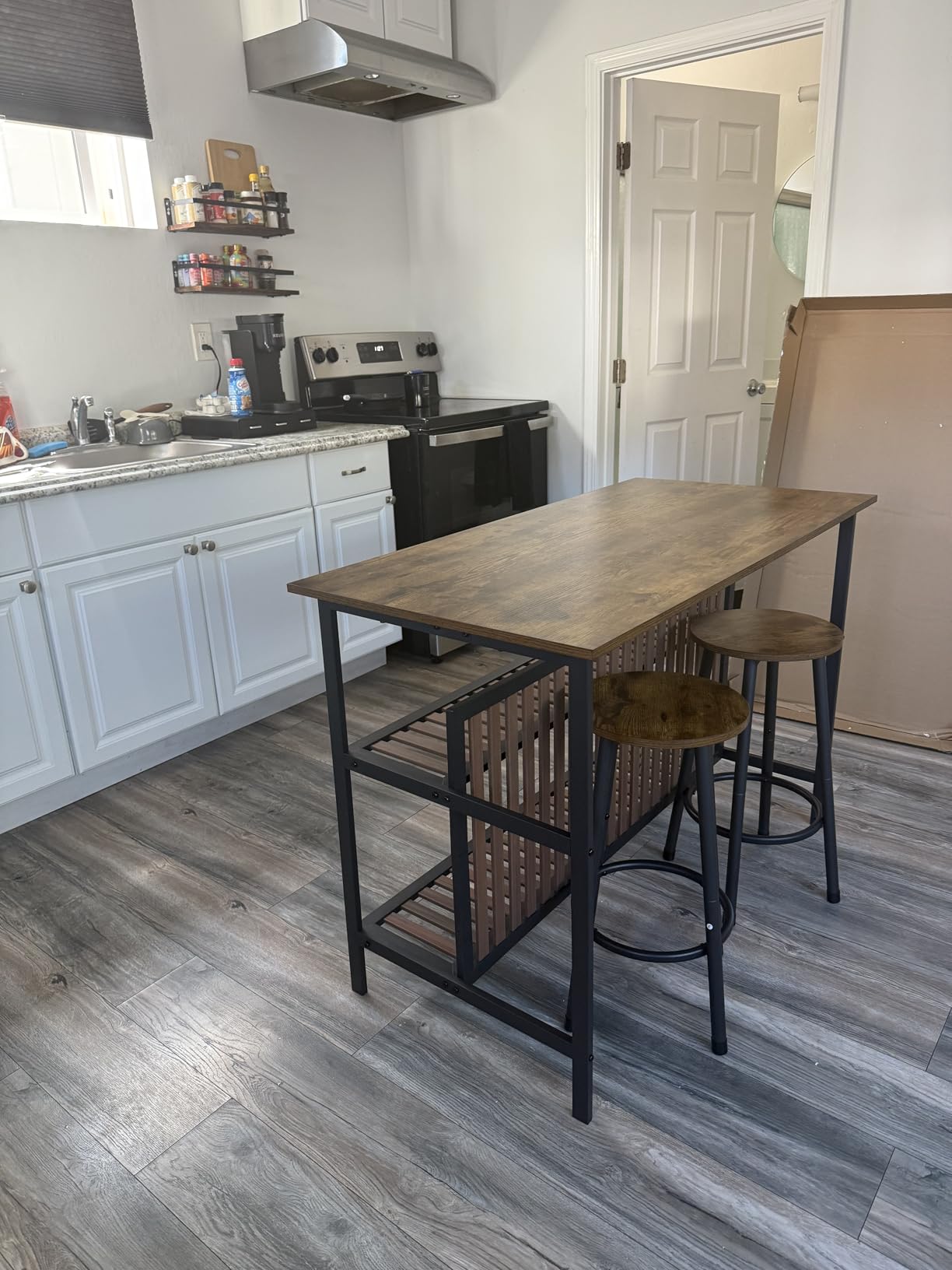 AWQM Kitchen Island with Seating & Storage, Bar Table and Chair Set, White customer photo 1