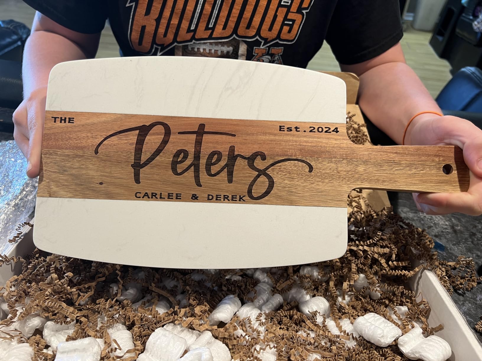 Personalized Marble and Acacia Wood Cutting Board Charcuterie Board for Christmas Anniversary Wedding Bridal Shower Engagement Housewarming Gift customer photo 1
