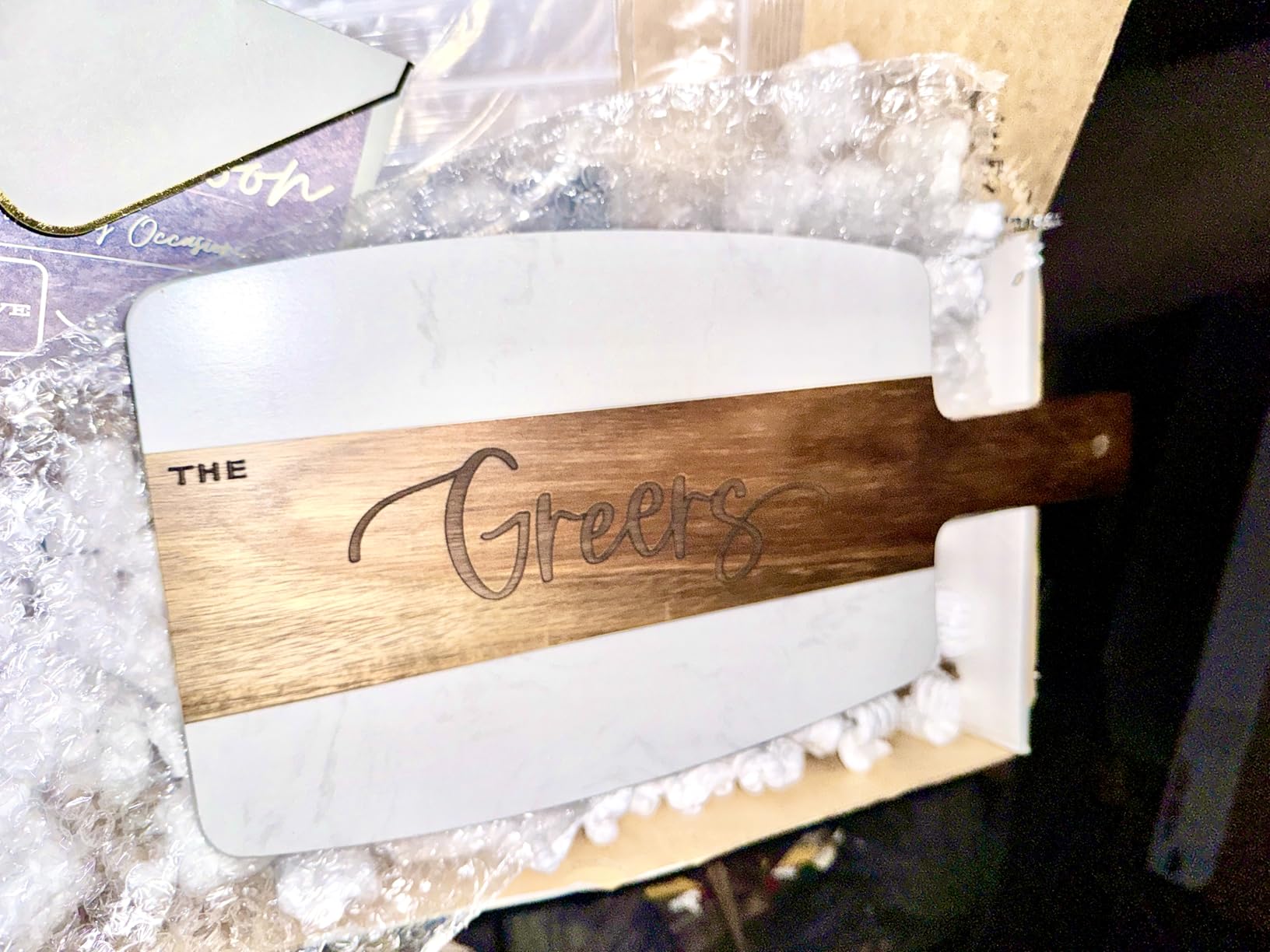 Personalized Marble and Acacia Wood Cutting Board Charcuterie Board for Christmas Anniversary Wedding Bridal Shower Engagement Housewarming Gift customer photo 2