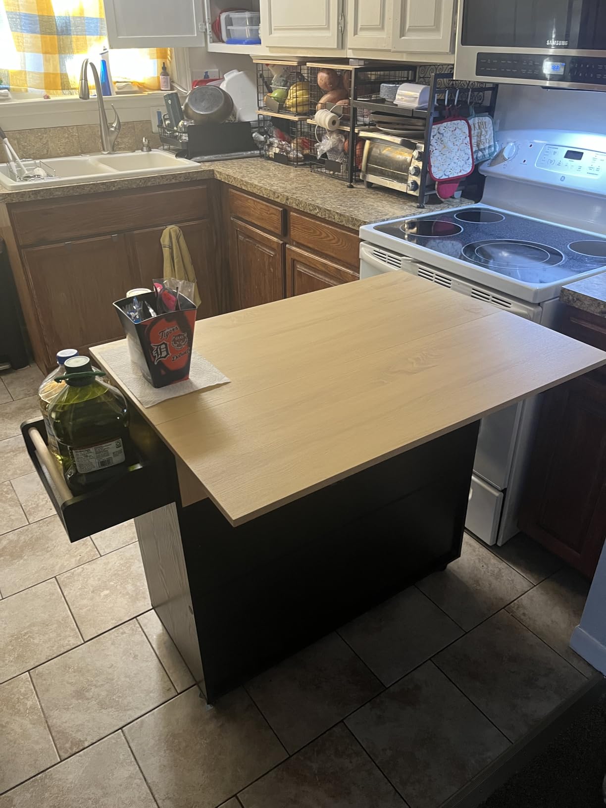 IRONCK Kitchen Island Table on Wheels with Drop Leaf, 47.25
