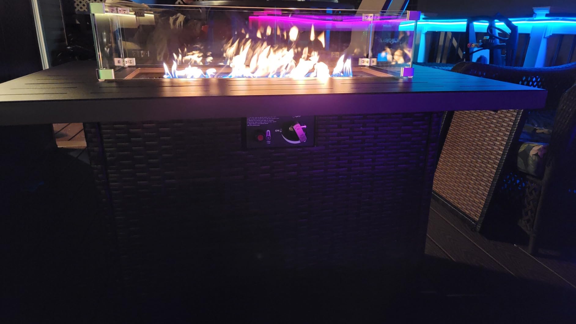 Propane Fire Pit Table,44 Inch 55000 BTU Outdoor Gas Fire Pit Rectangular with Glass Wind Guard for Outside Patio Deck (Gray-Aluminum Top) customer photo 2