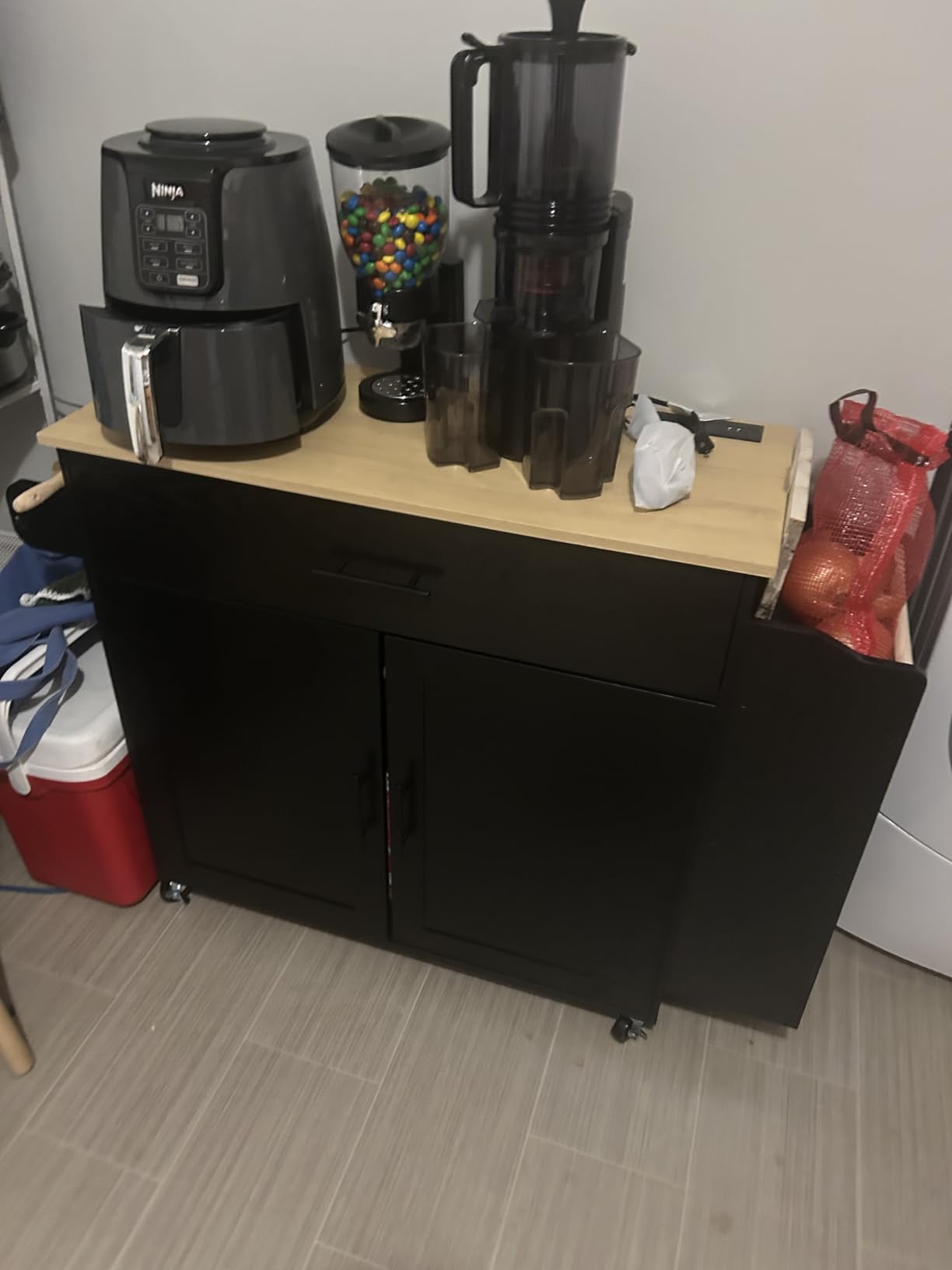 IRONCK Kitchen Island with Storage, Charging Station and Drop Leaf, Black customer photo 1