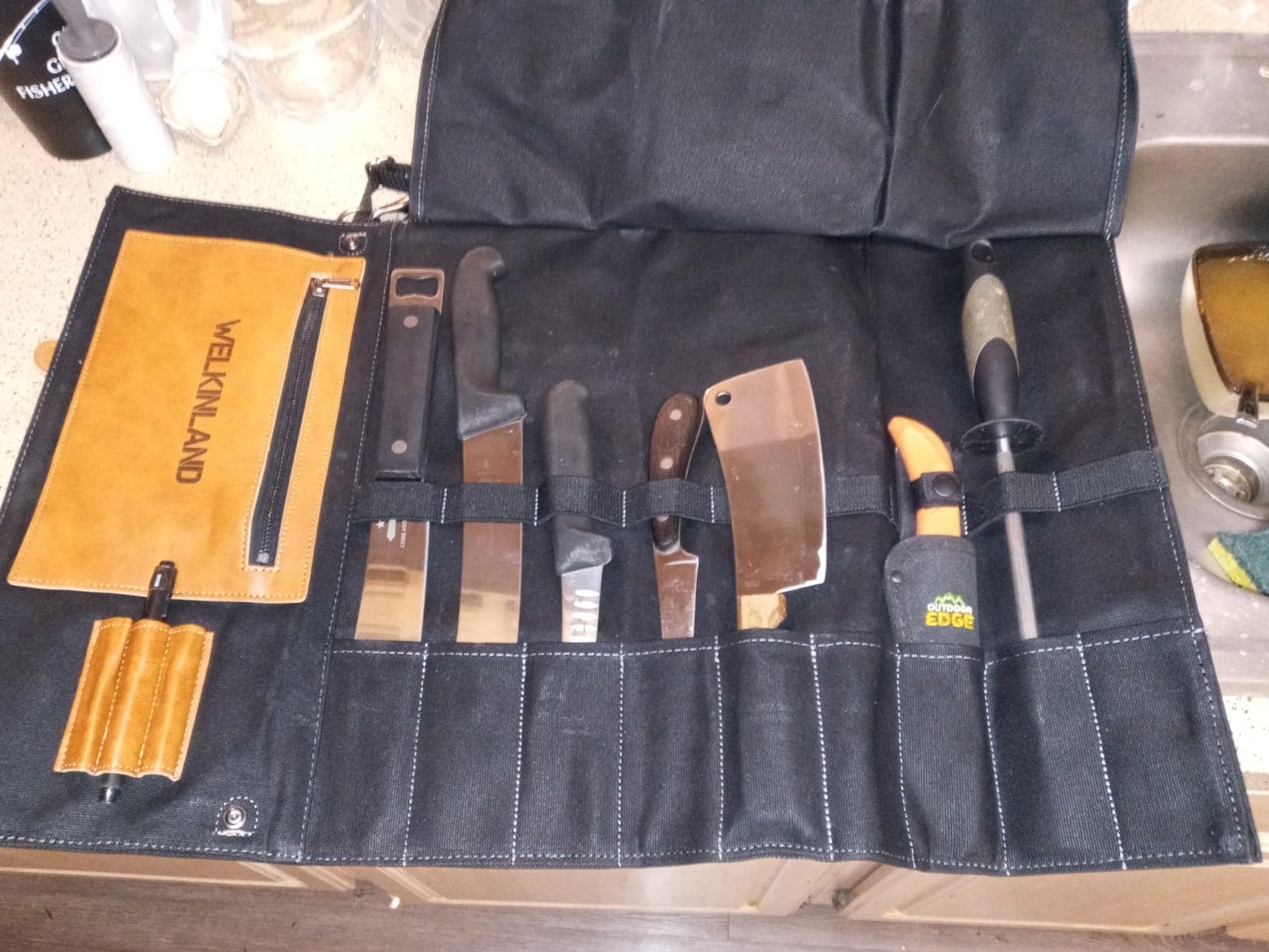 WELKINLAND 14-Pocket Leather Knife Roll - Canvas Design, Knife Roll Bag customer photo 1