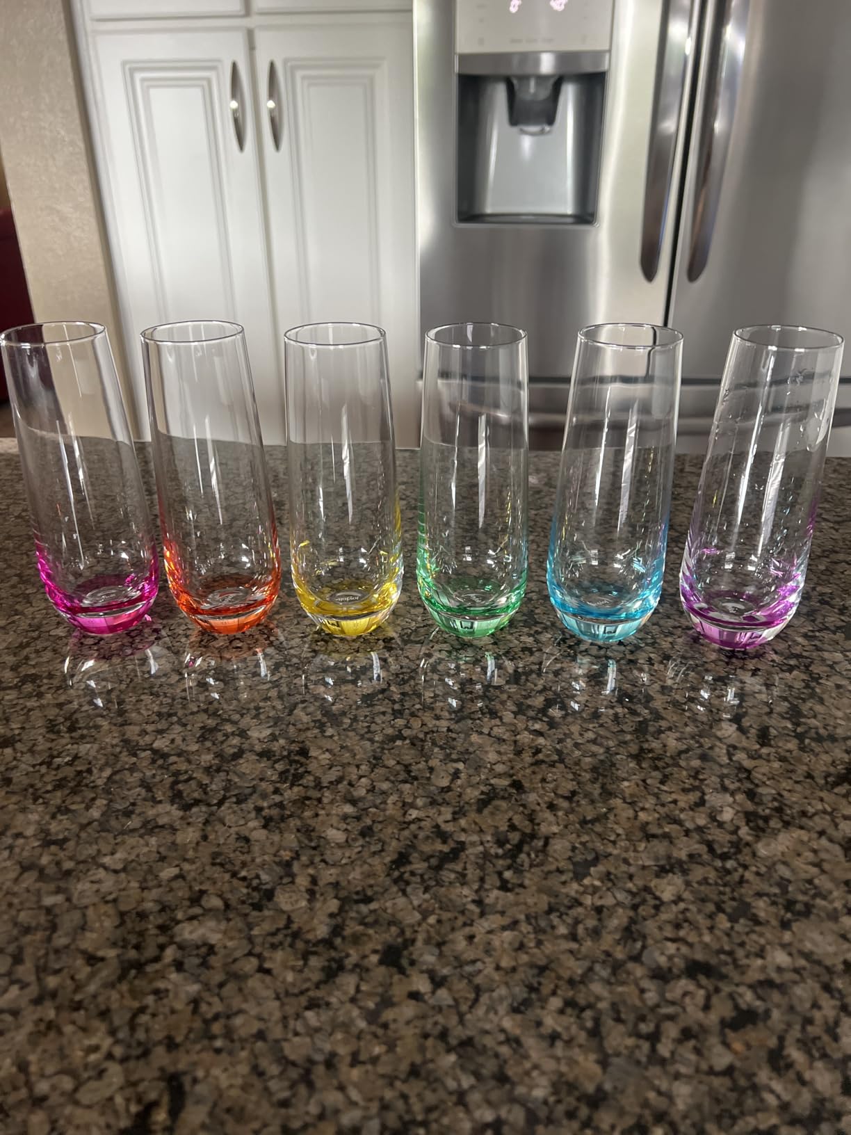 JoyJolt Hue Stemless Champagne Flutes Set of 6 Colored Glasses, 9.5oz Cocktail Glass Set for Mimosa, Stemless Champagne Glasses, Prosecco Wine Flute, Bar Glassware customer photo 1