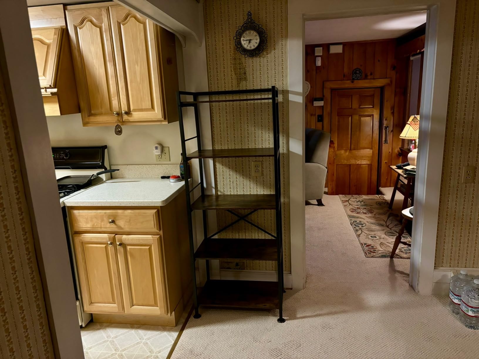 Denkee 5-Tier Bakers Rack for Kitchen with Storage, Industrial Microwave Stand Shelf, Coffee Bar for Small Spaces, Free Standing Kitchen Storage Shelf Rack, 23.7