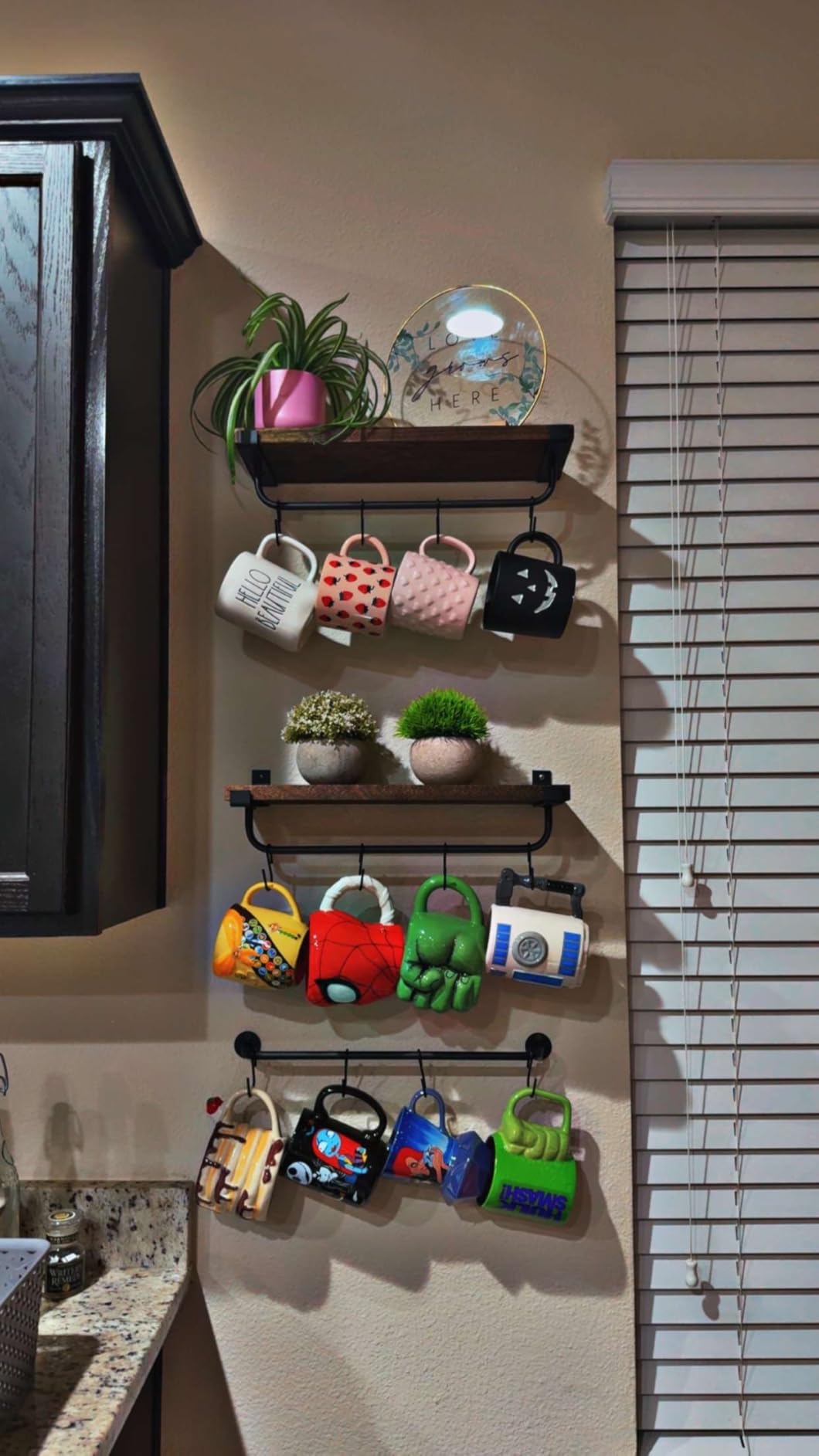 Mkono Coffee Bar Shelves, Wall Mounted Rustic Mug Rack with Hooks, 2 Pack customer photo 1
