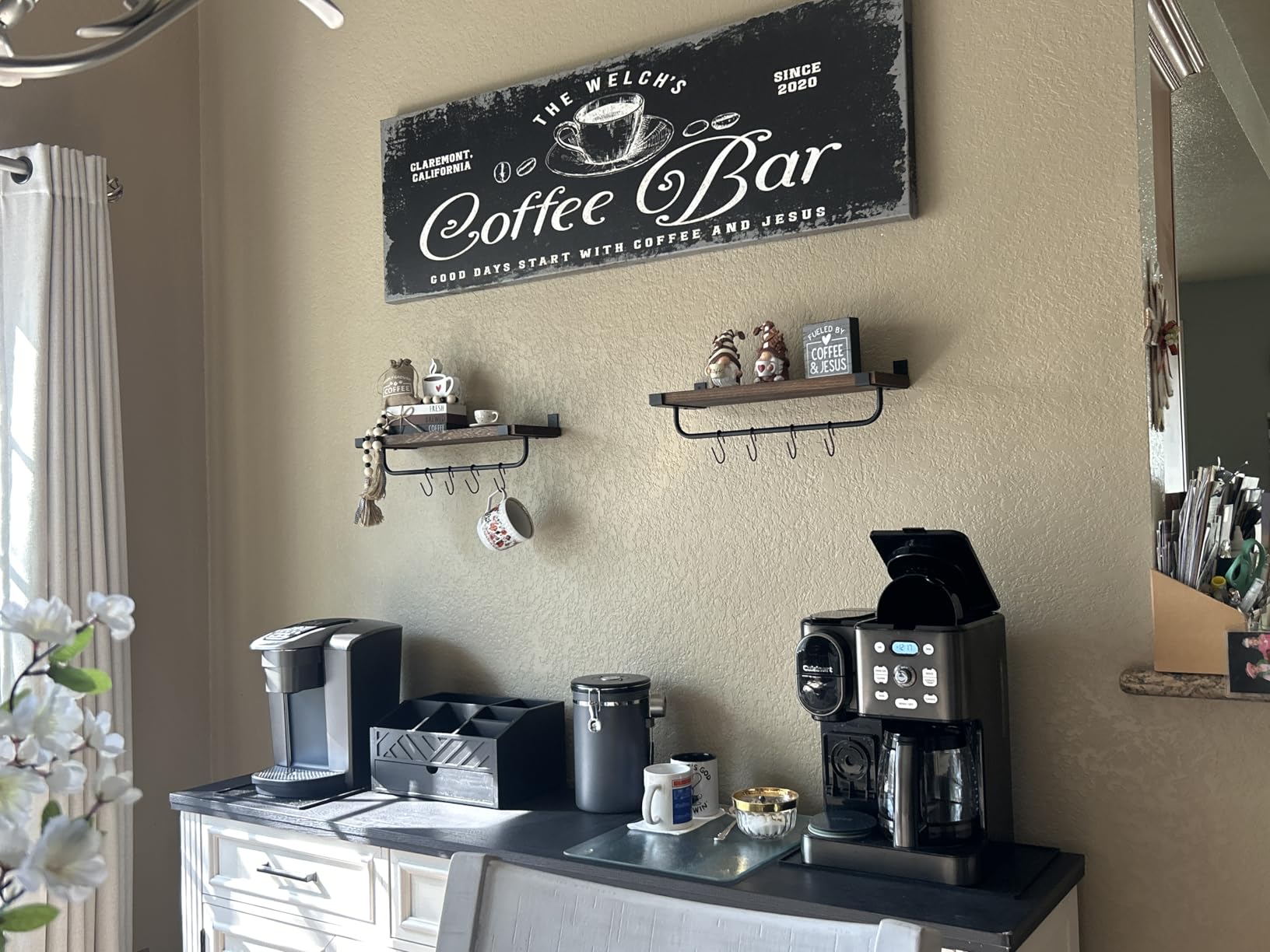 Mkono Coffee Bar Shelves, Wall Mounted Rustic Mug Rack with Hooks, 2 Pack customer photo 2