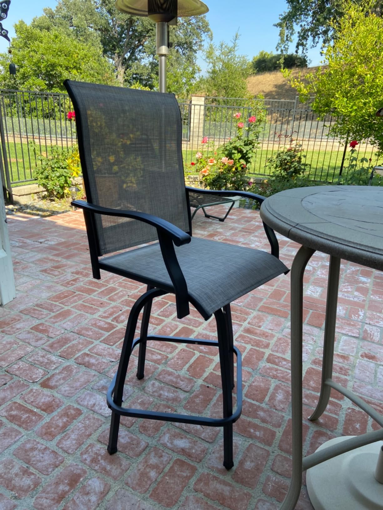 Vongrasig 2 Piece Patio Swivel Bar Chairs, All Weather Metal Textile High Swivel Bar Stools Chairs, Outdoor High Top Bistro Set for Backyard, Lawn Garden, Balcony, Taupe customer photo 1