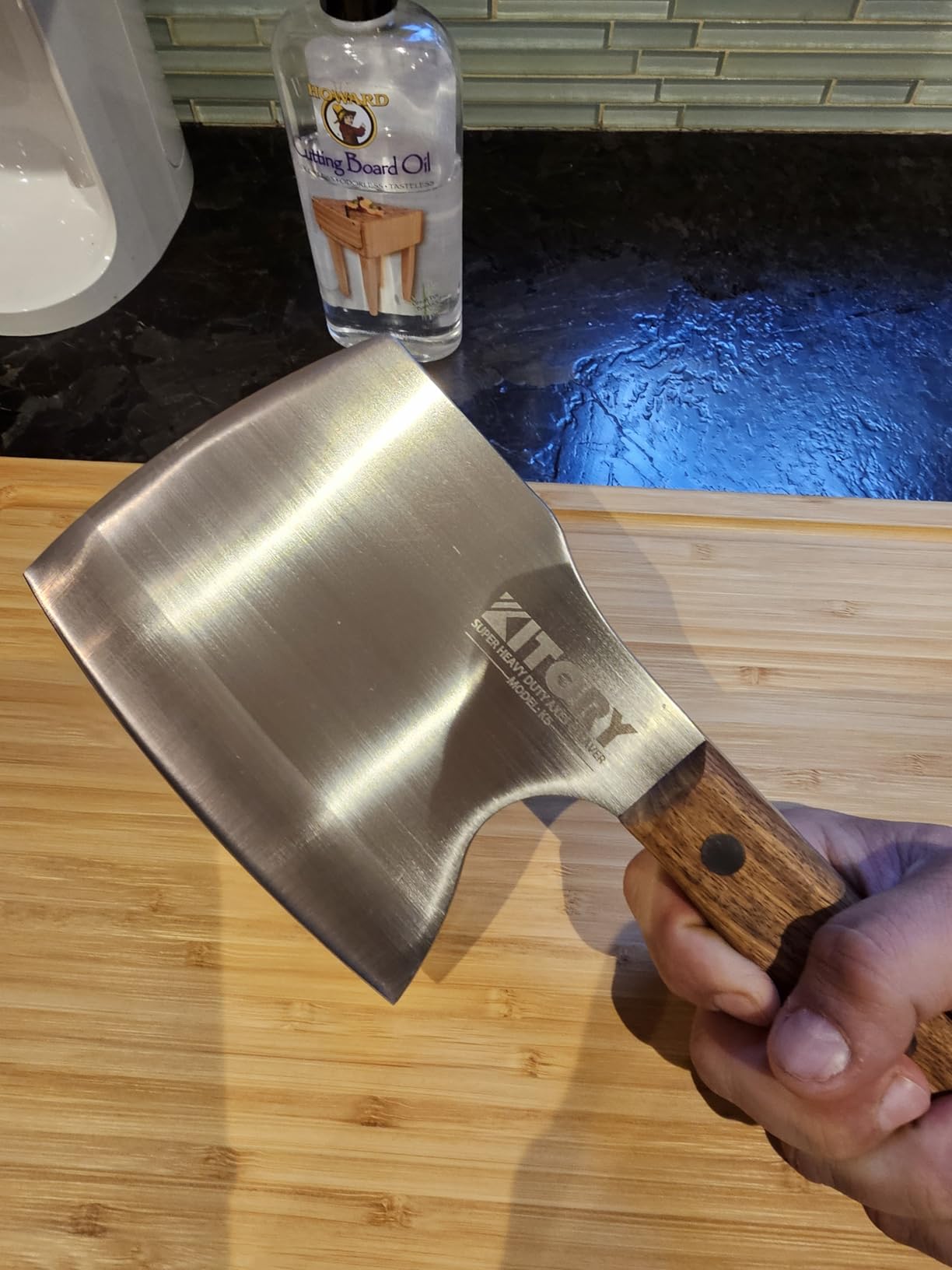 Kitory Meat Cleaver, Super Massive Heavy Duty Axe shape Kitchen Knife for Big Bones Beef Bones and Frozen Meat, bones breaker, Full Tang Butcher Knife, Black Wooden Handle customer photo 1