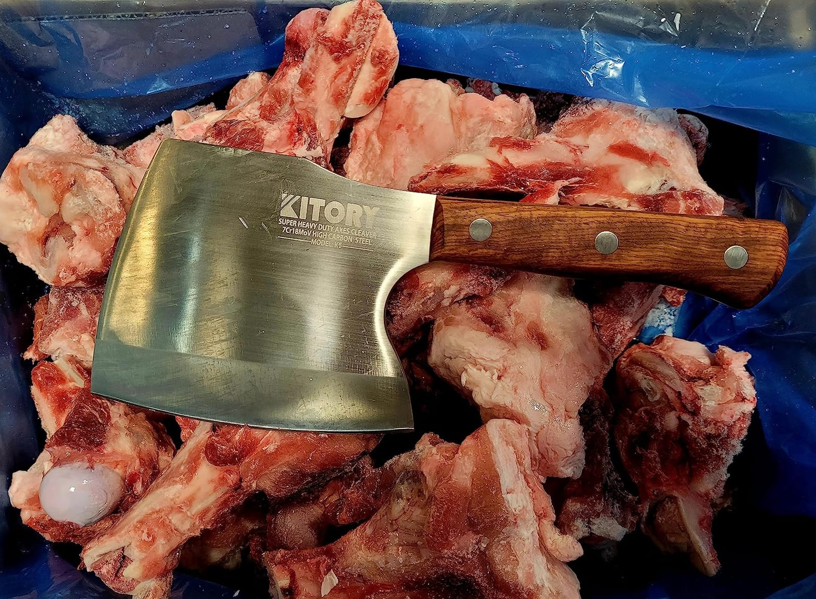 Kitory Meat Cleaver, Super Massive Heavy Duty Axe shape Kitchen Knife for Big Bones Beef Bones and Frozen Meat, bones breaker, Full Tang Butcher Knife, Black Wooden Handle customer photo 2