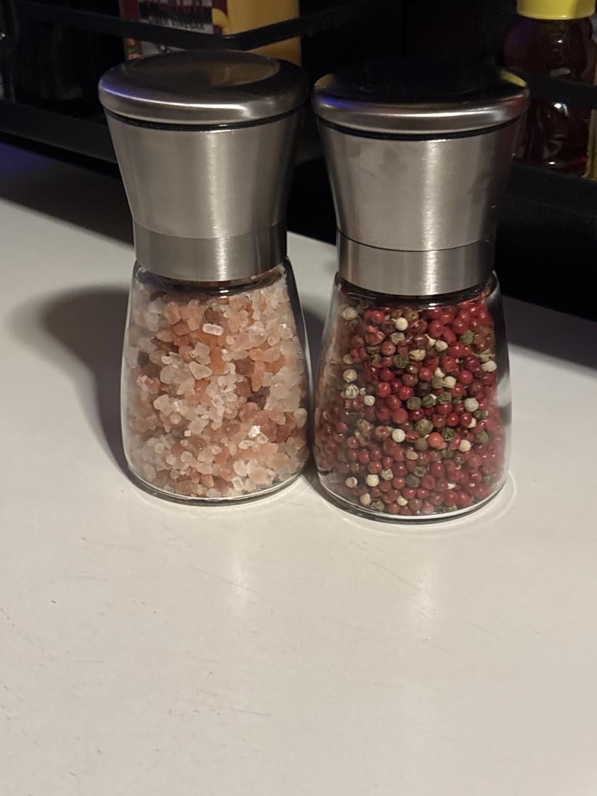 Ebaco Salt and Pepper Grinder Set - Refillable Grinder Adjustable Coarseness of Pepper Salt Spice Stainless Steel Mills Glass 6oz（2 Pack） customer photo 1