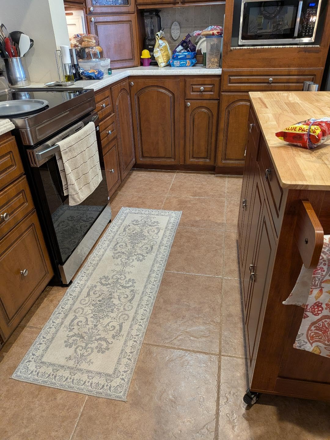 Qsun Kitchen Island with Drop Leaf and Storage, on Wheels Two Drawers, Large Storage Cabinet, Towel Rack Spice Cart Brown customer photo 1