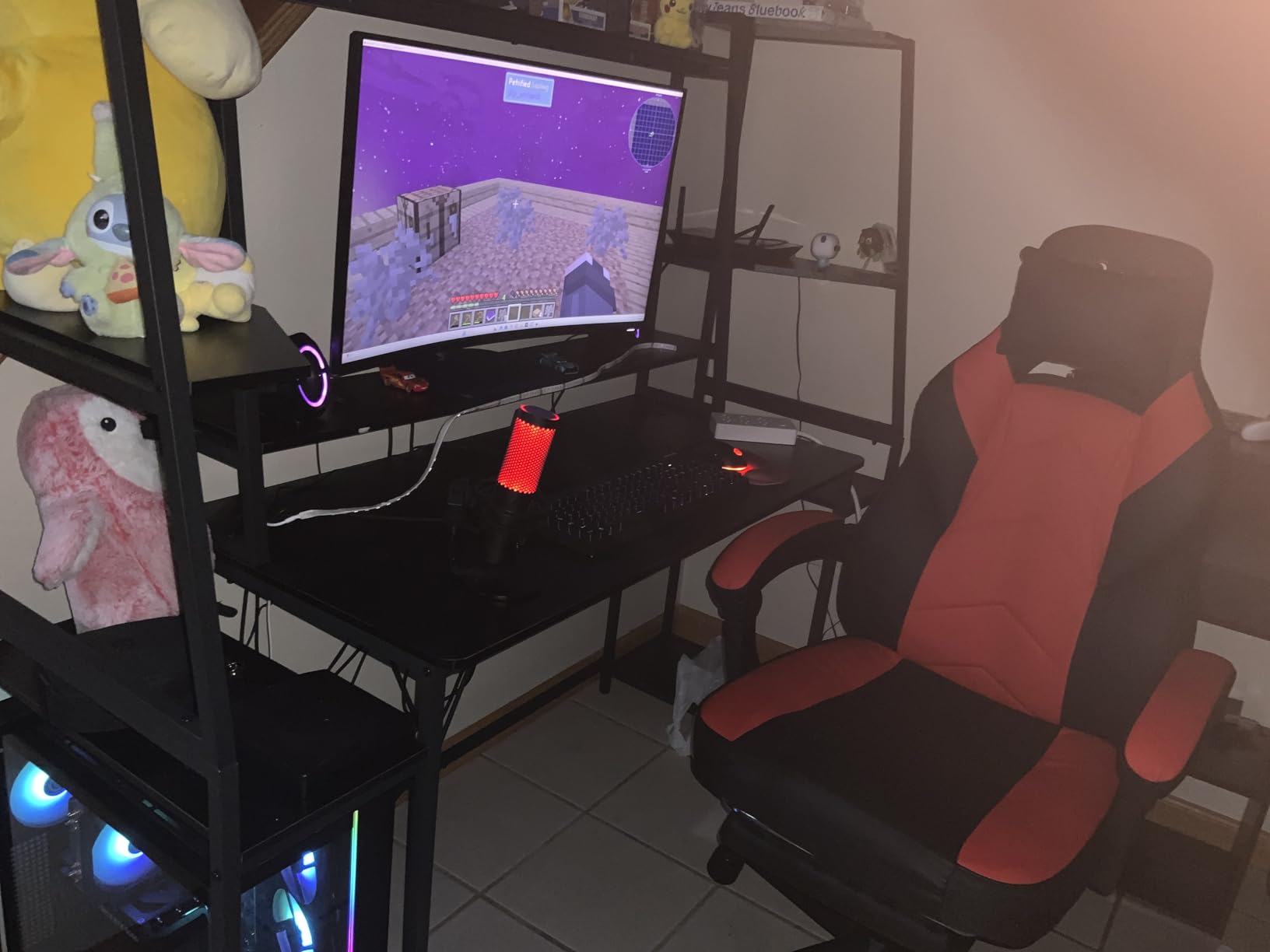 SEDETA 79'' Gaming Desk with LED Lights, Hutch and Storage Shelves, Black customer photo 1