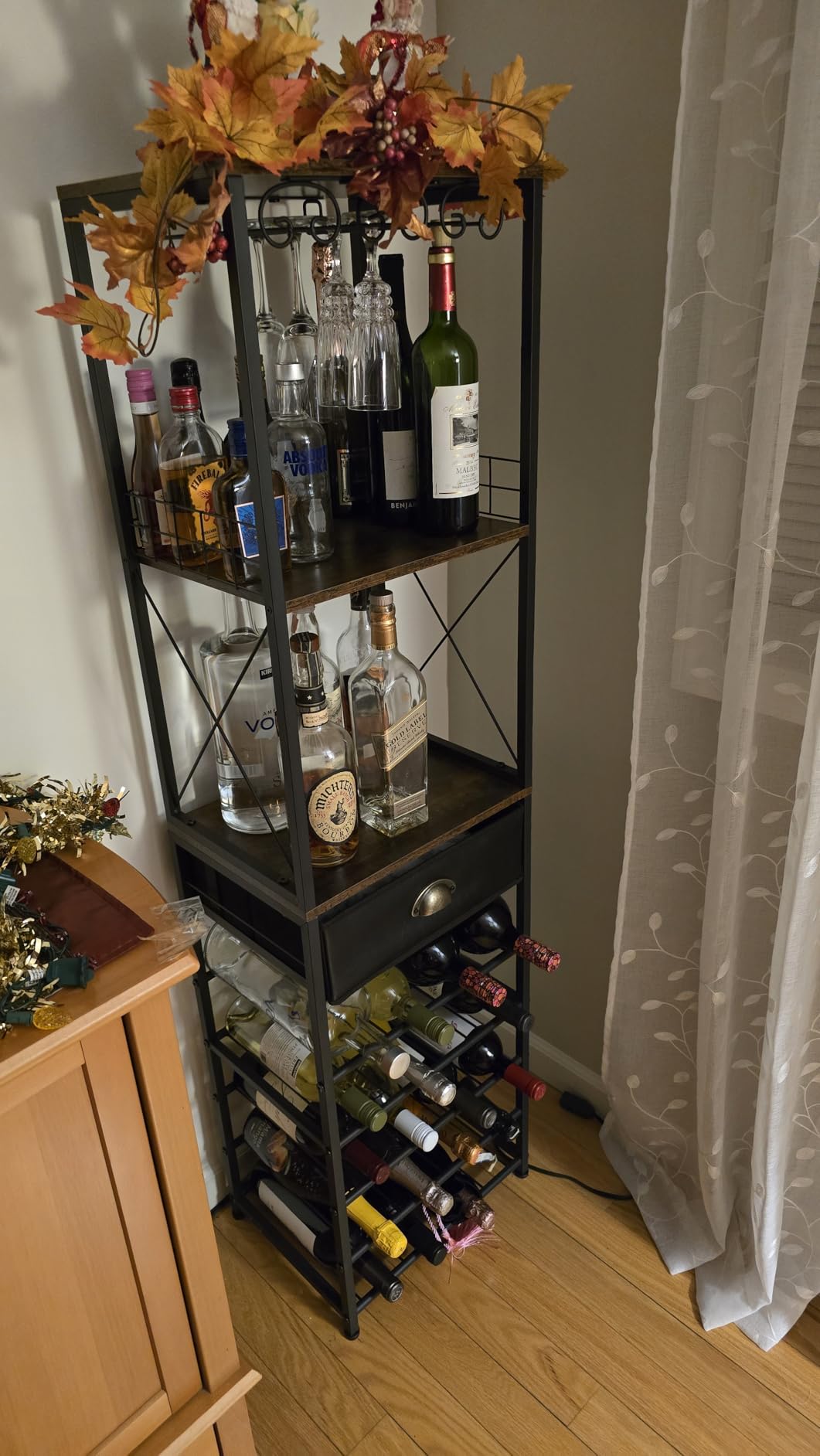 Homeiju Wine Rack Freestanding Floor, Bar Cabinet for Liquor and Glasses customer photo 2