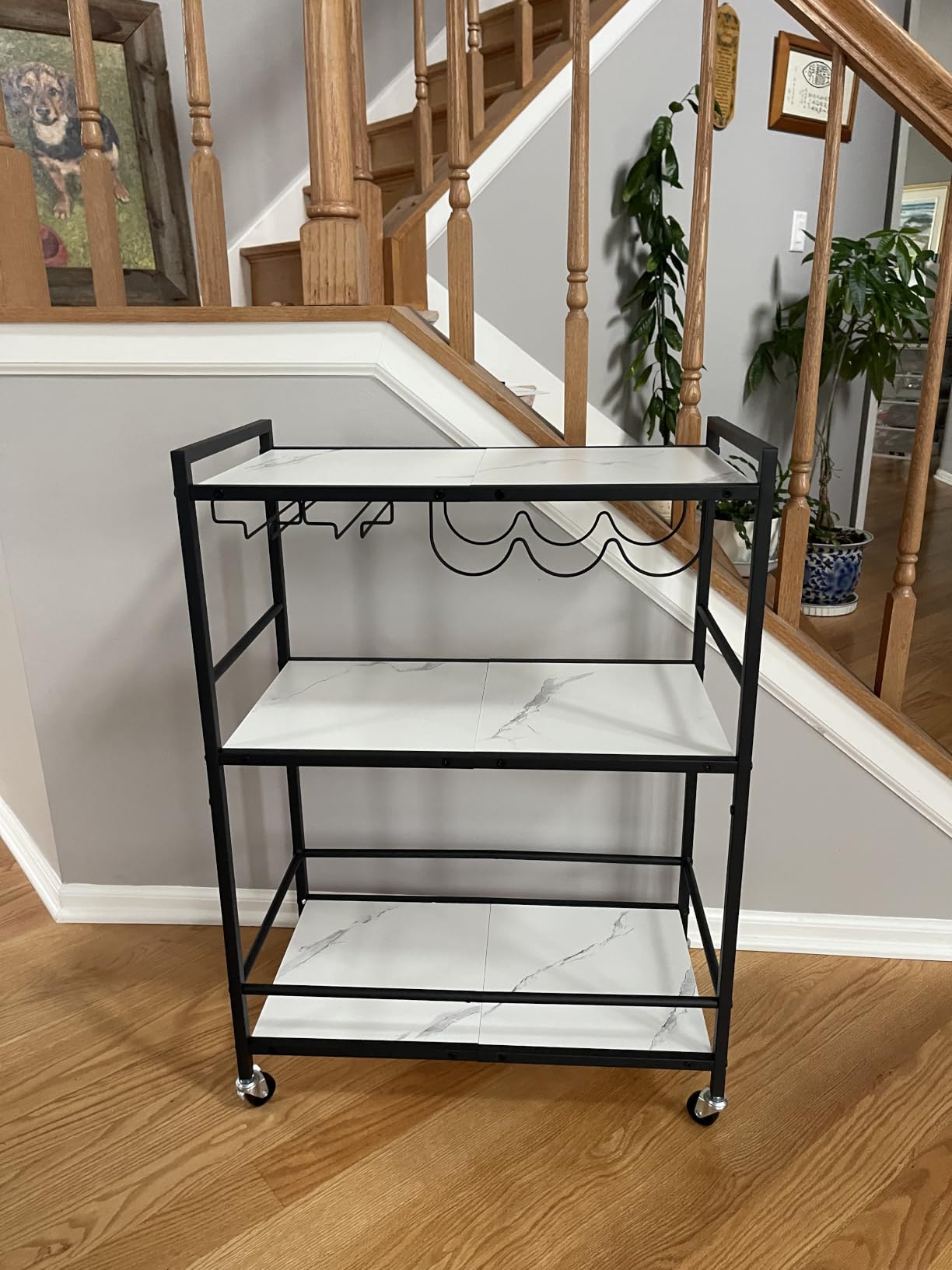 TUTOTAK Bar Cart with Wheels, Drink Cart with Wine Rack and Glass Holder customer photo 2