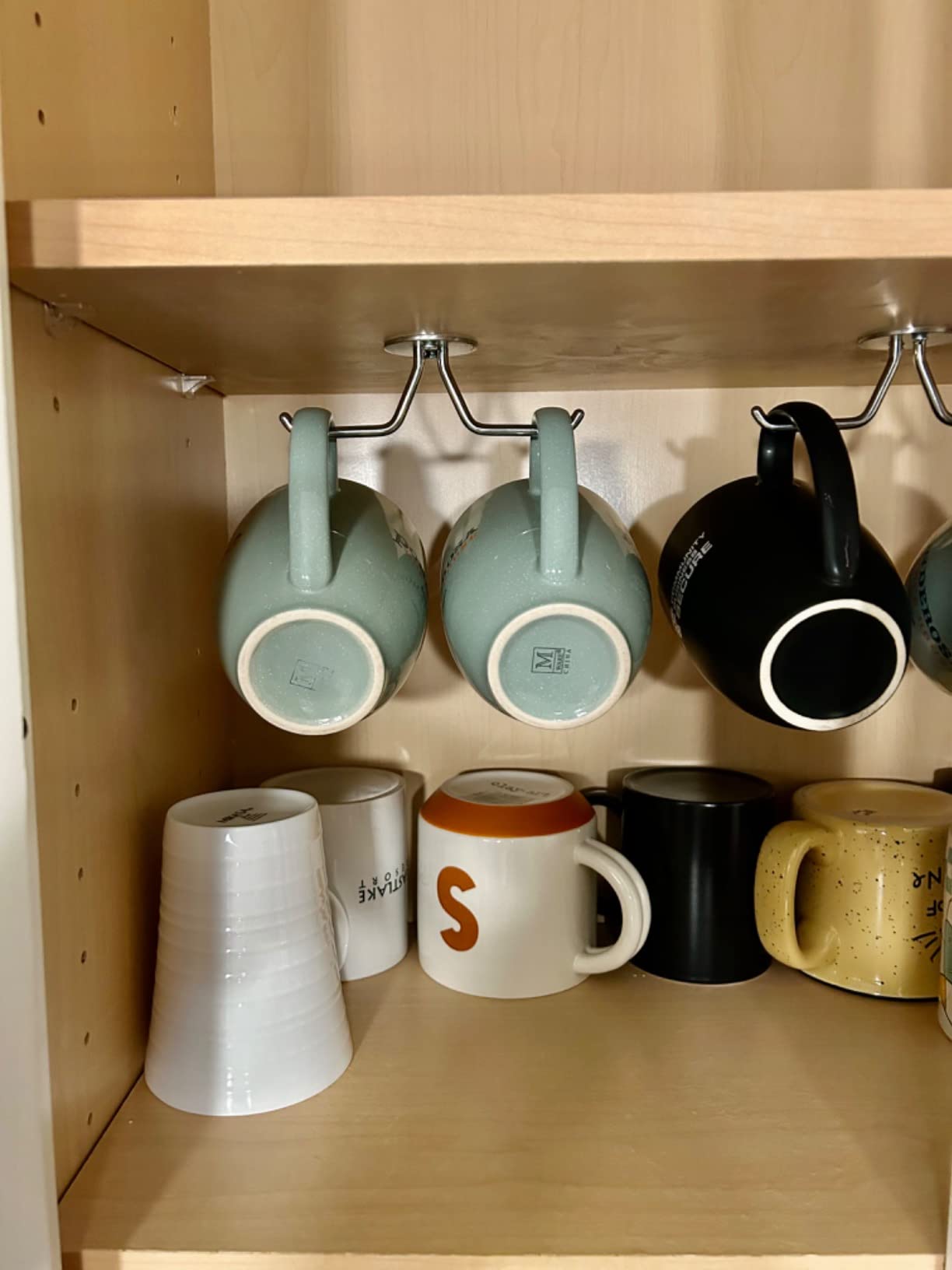 simpletome Mug Hooks Under Cabinet Coffee Cup Organizer Ceiling Storage Hanger for Office Cafe Bar Kitchen Utensils (3Pack, SUS304 Stainless Steel) customer photo 1