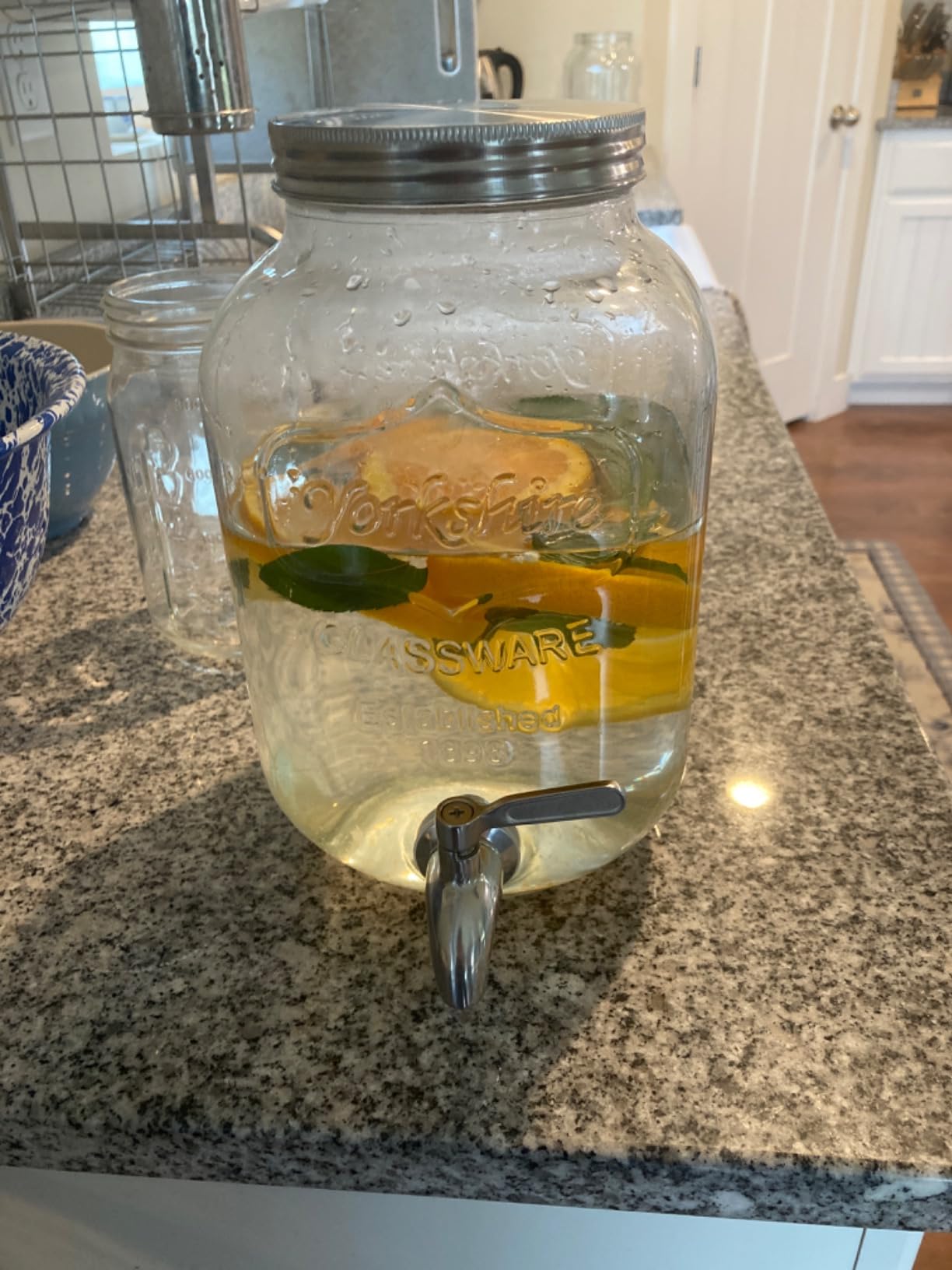 1-Gallon Drink Dispenser. Glass Beverage Dispenser with Stainless steel Spigot plus Ice Cylinder and Fruit Infuser! Water Dispenser, Lemonade Stand, Juice Container - Drink Dispensers for Parties customer photo 1
