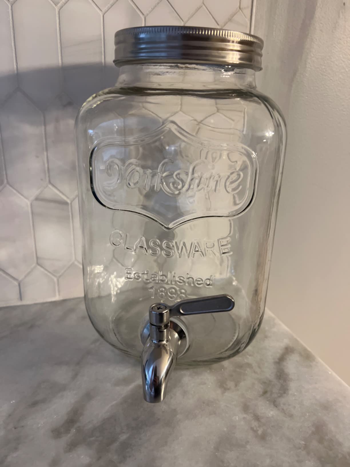 1-Gallon Drink Dispenser. Glass Beverage Dispenser with Stainless steel Spigot plus Ice Cylinder and Fruit Infuser! Water Dispenser, Lemonade Stand, Juice Container - Drink Dispensers for Parties customer photo 2