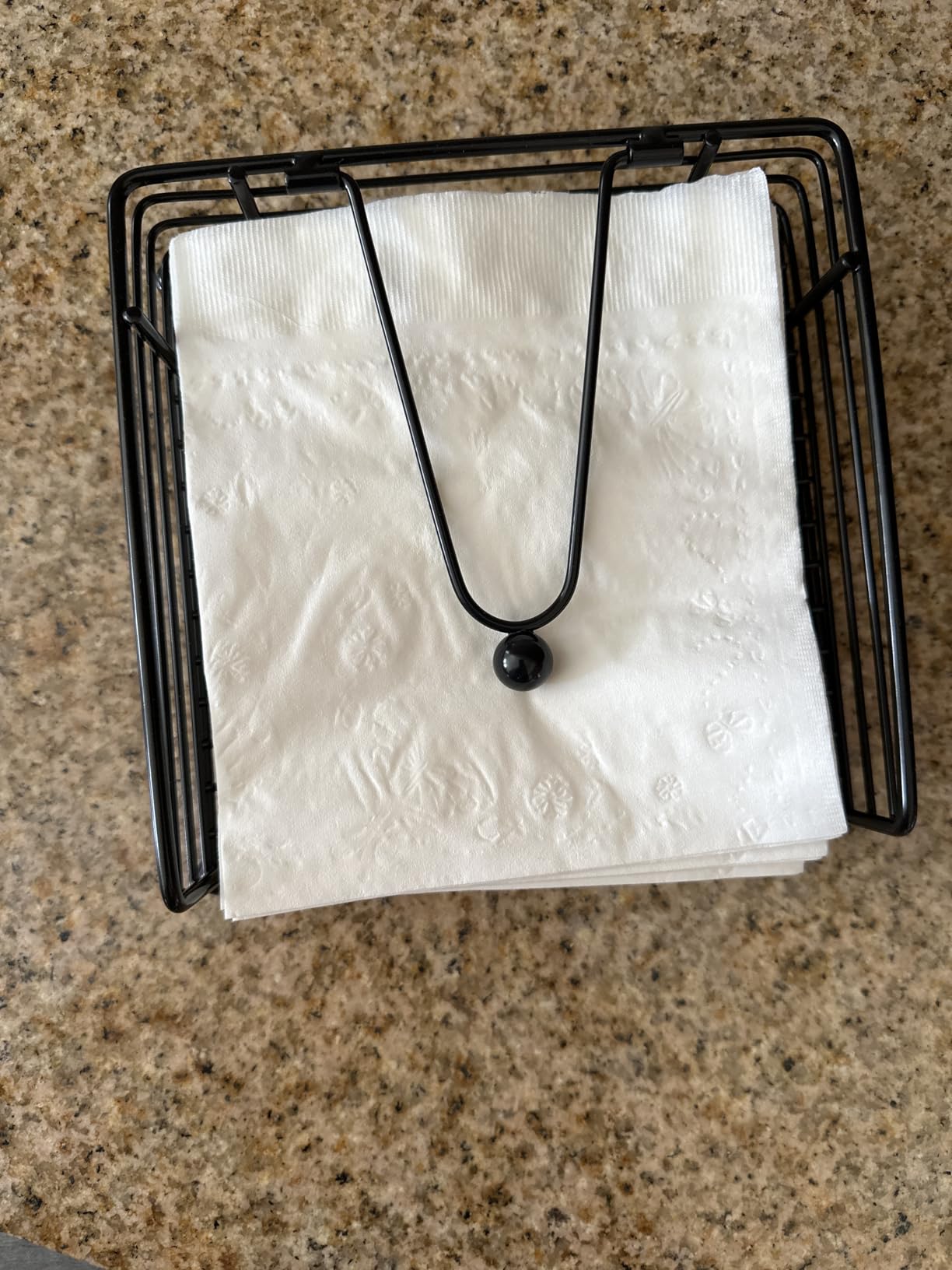 hiwafifi Napkin Holder for Table, Flat Napkin Dispenser with Weighted Arm, Square Cocktail Paper Holder of Elegant Rustic Iron for Kitchen Dining Room Decor Restaurant Farmhouse Hotel Party, Black customer photo 2