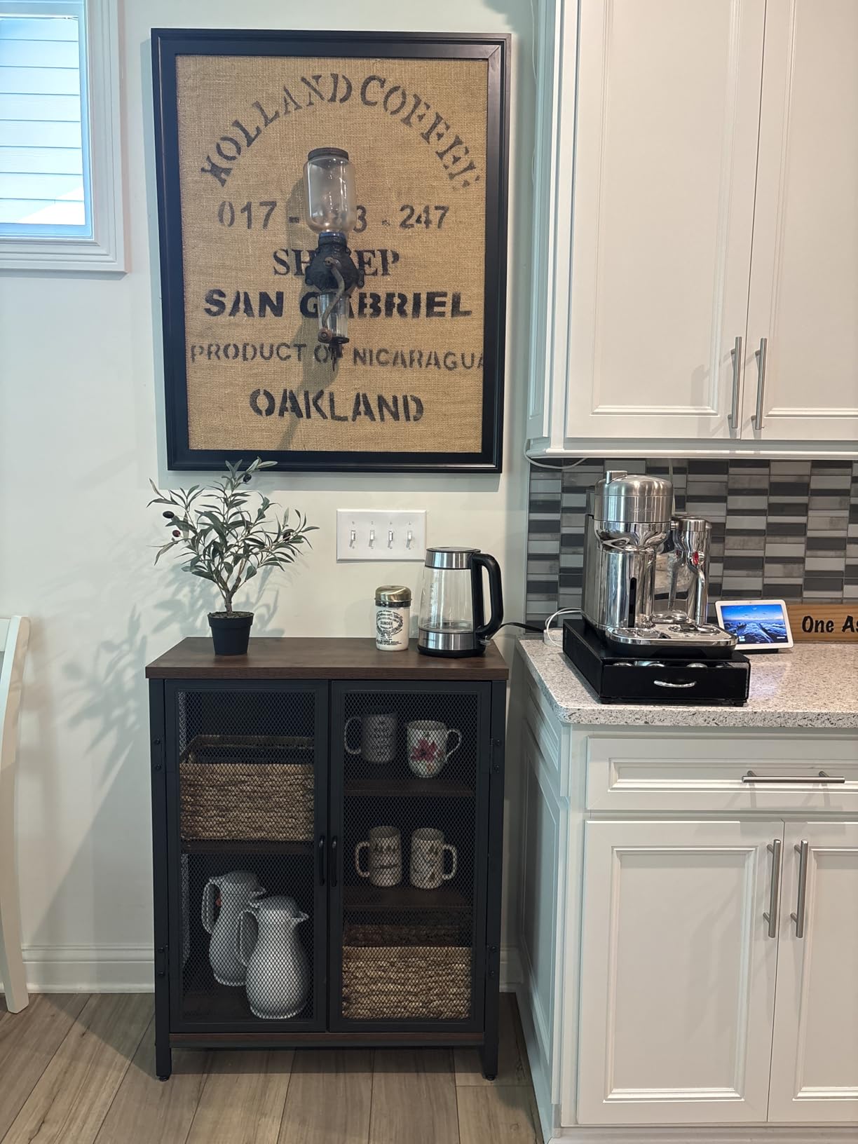 BON AUGURE Small Coffee Bar Cabinet, Liquor Storage, Rustic Oak, 2-Doors customer photo 2