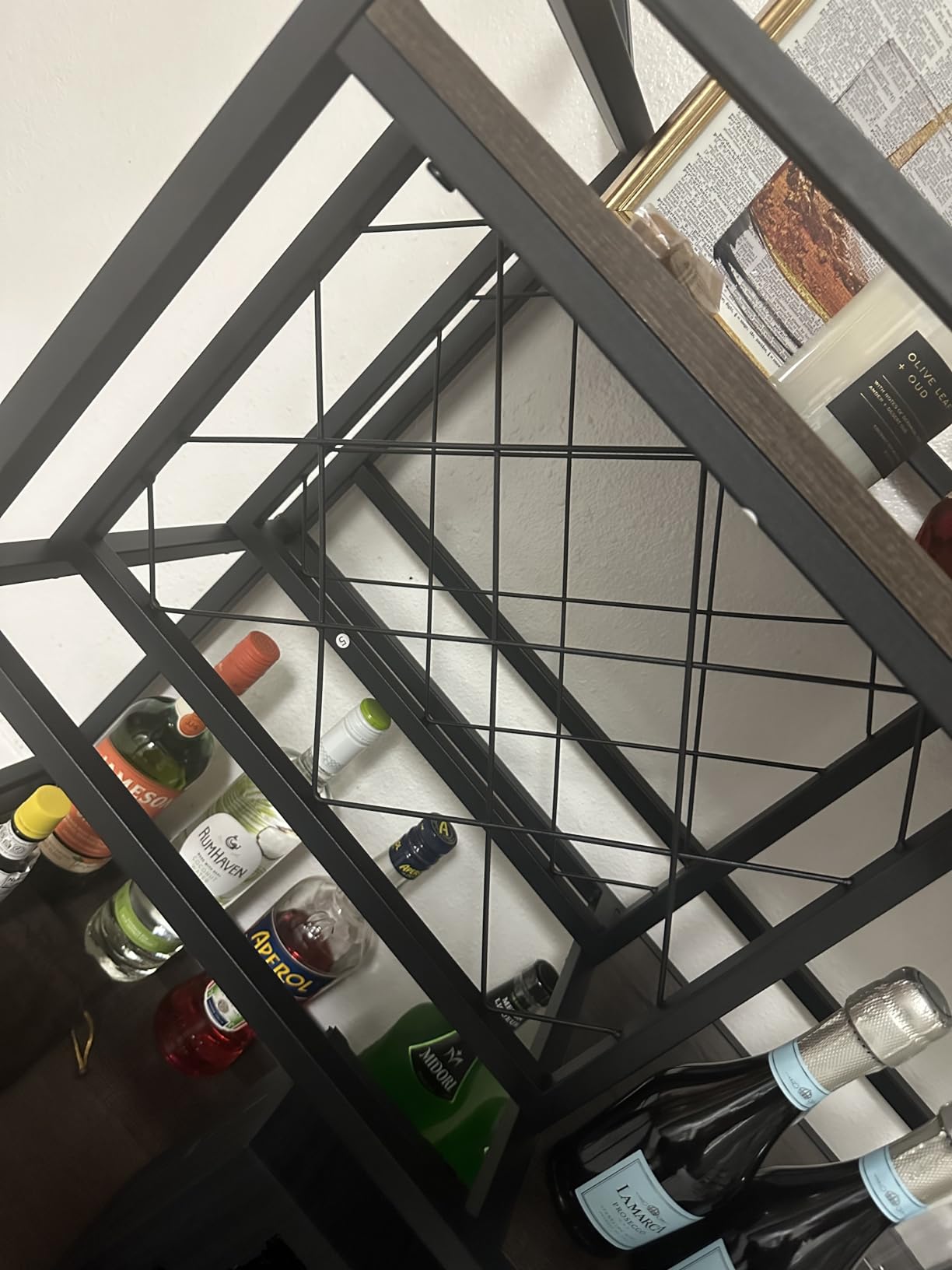 FATORRI Bar Cart for The Home with Wine Rack and Glasses Holder, Small Home Bar Serving Cart on Wheels for Liquor and Alcohol (Walnut Brown) customer photo 1