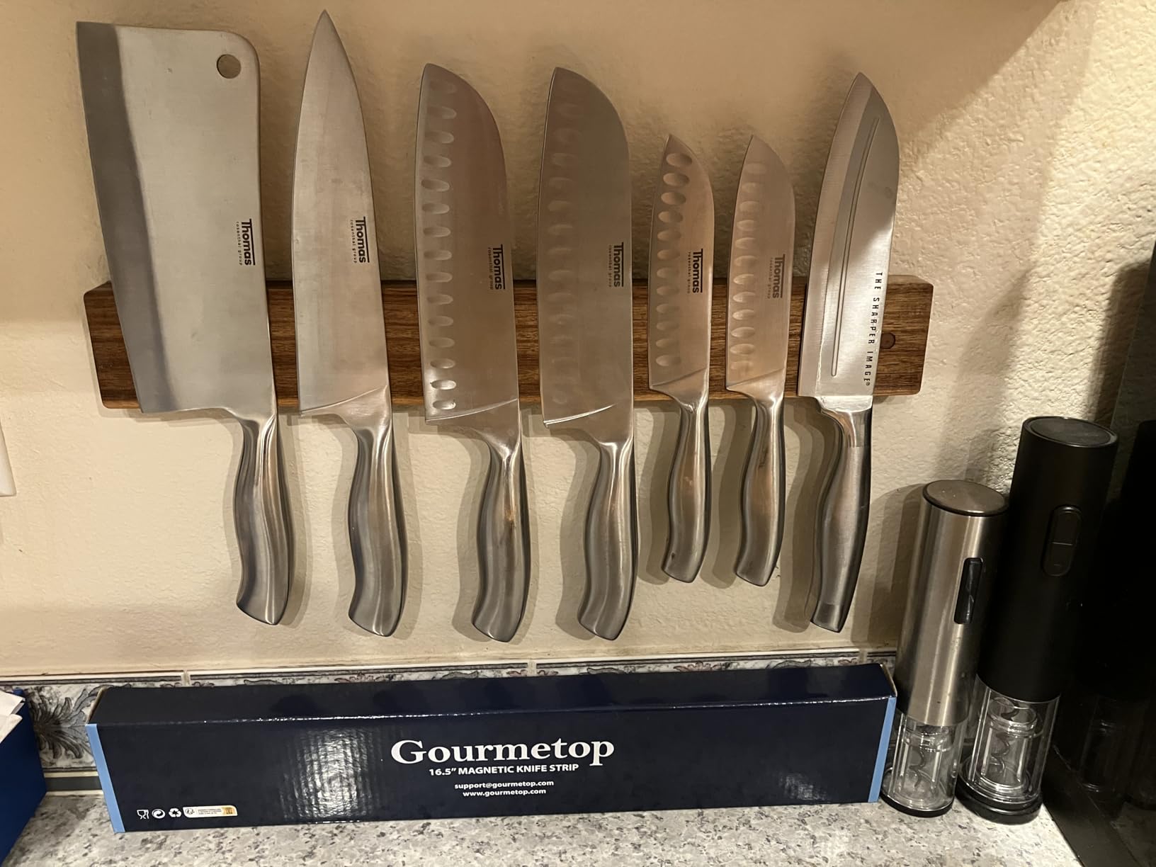 Gourmetop Magnetic Knife Holder for Wall 16”, Acacia Wood, No Drill Fridge customer photo 1