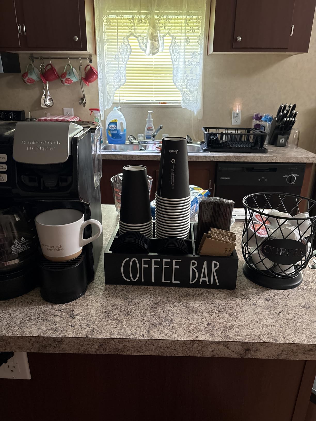 ALELION Coffee Station Organizer - Wood Countertop Accessories Organizer with Removable Dividers for Pods Condiment Syrup Tea Cups Stirrers - for Farmhouse Coffee Bar Decor customer photo 1