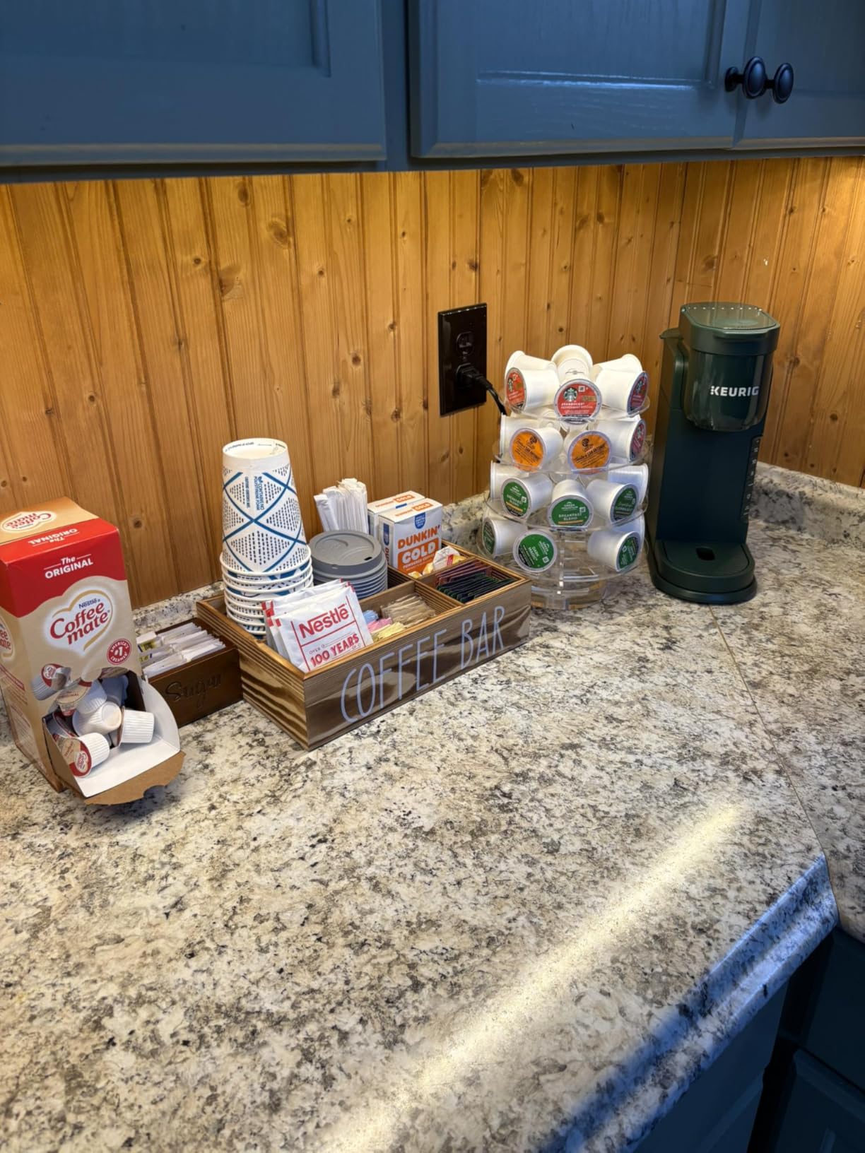 ALELION Coffee Station Organizer - Wood Countertop Accessories Organizer with Removable Dividers for Pods Condiment Syrup Tea Cups Stirrers - for Farmhouse Coffee Bar Decor customer photo 2