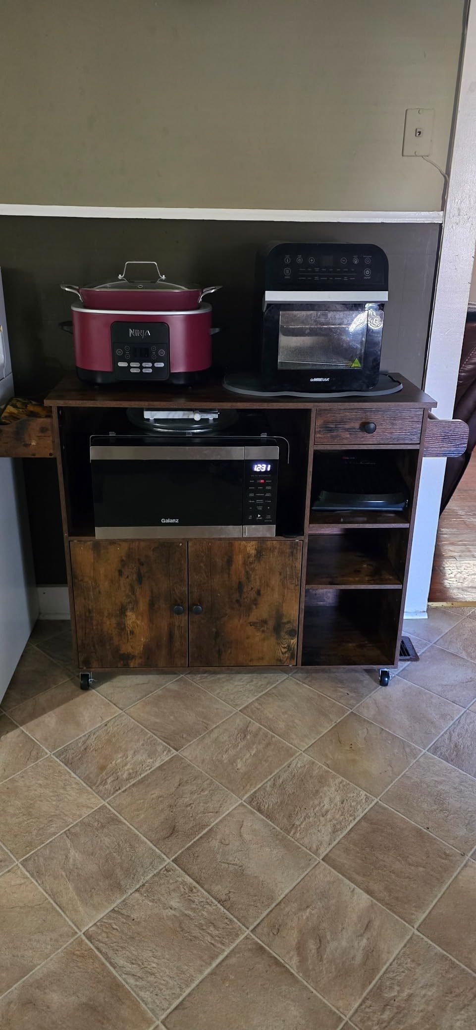 IRONCK Rolling Kitchen Island Cart with Drop-Leaf and Wine Rack, Brown customer photo 1