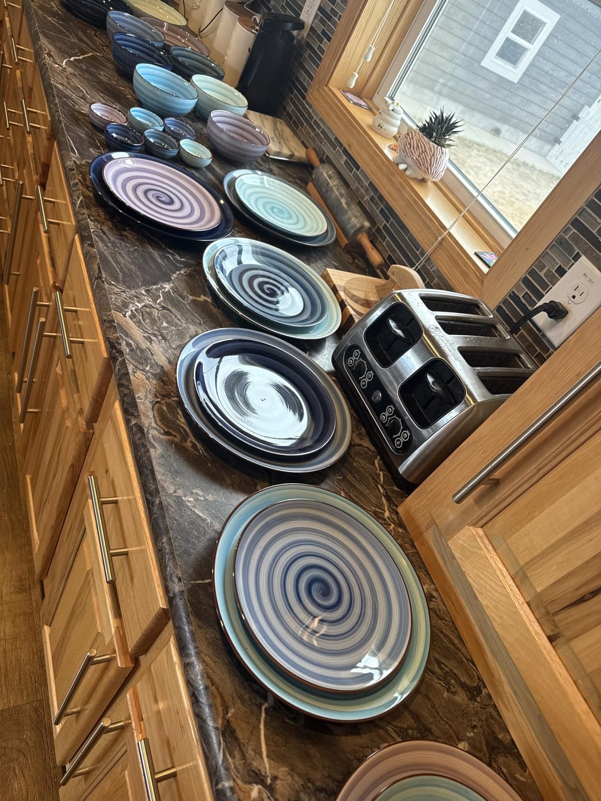 Selamica Ceramic Dinnerware Sets, 12 pcs Plates and Bowls Sets,Vintage Blue customer photo 2