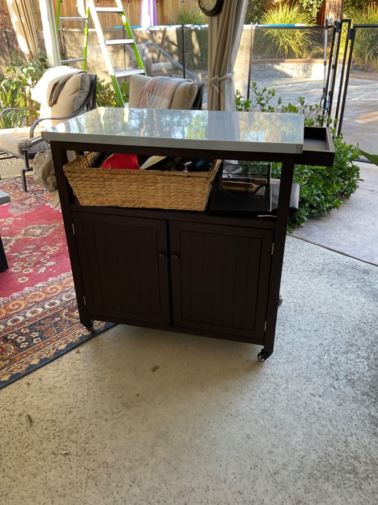 GDLF Outdoor Storage Cabinet, Wood Grill Table with Stainless Top, Brown customer photo 1
