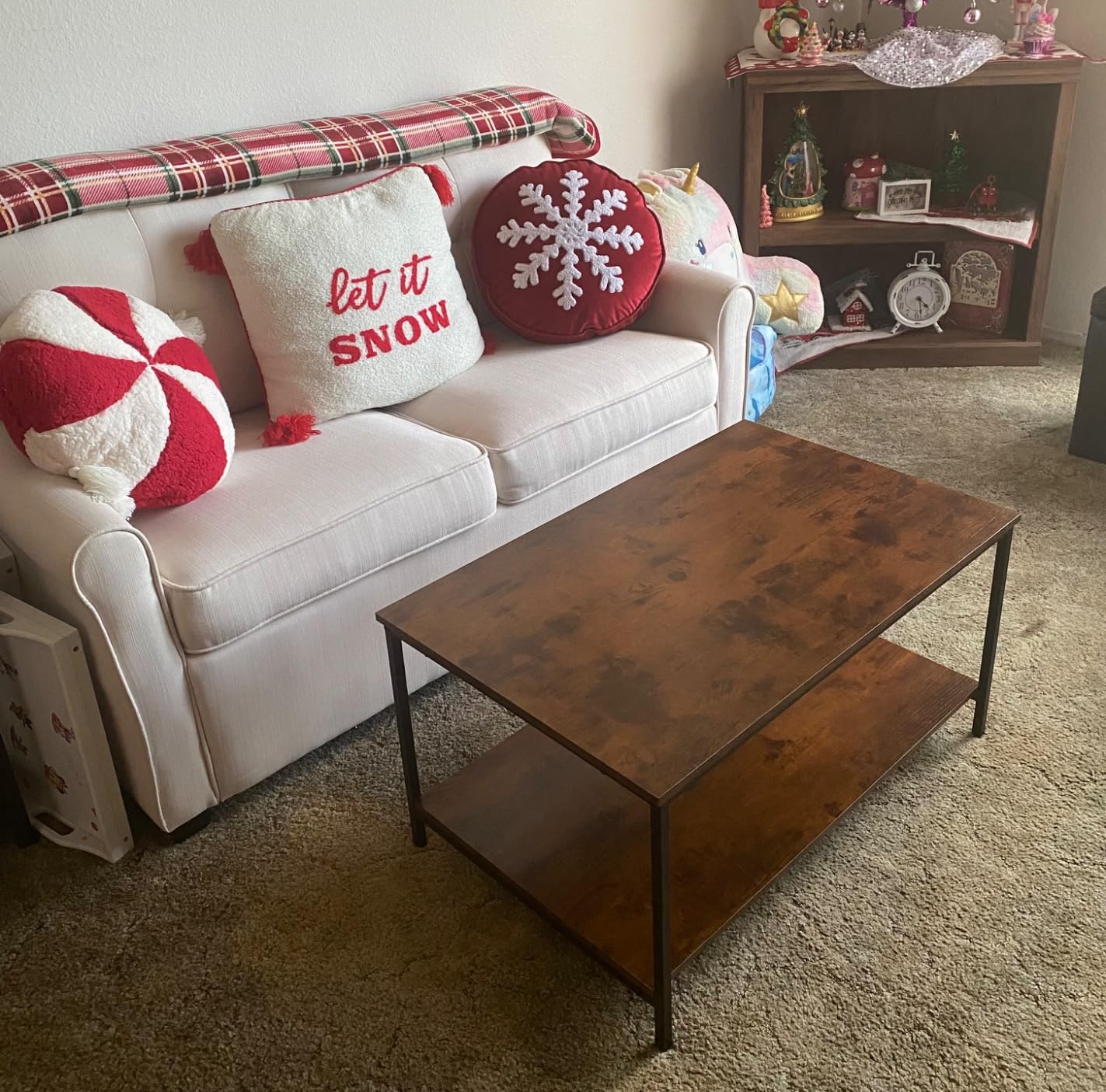 SENIG Small Brown Rectangle Coffee Table with Storage Shelf for Living Room customer photo 2