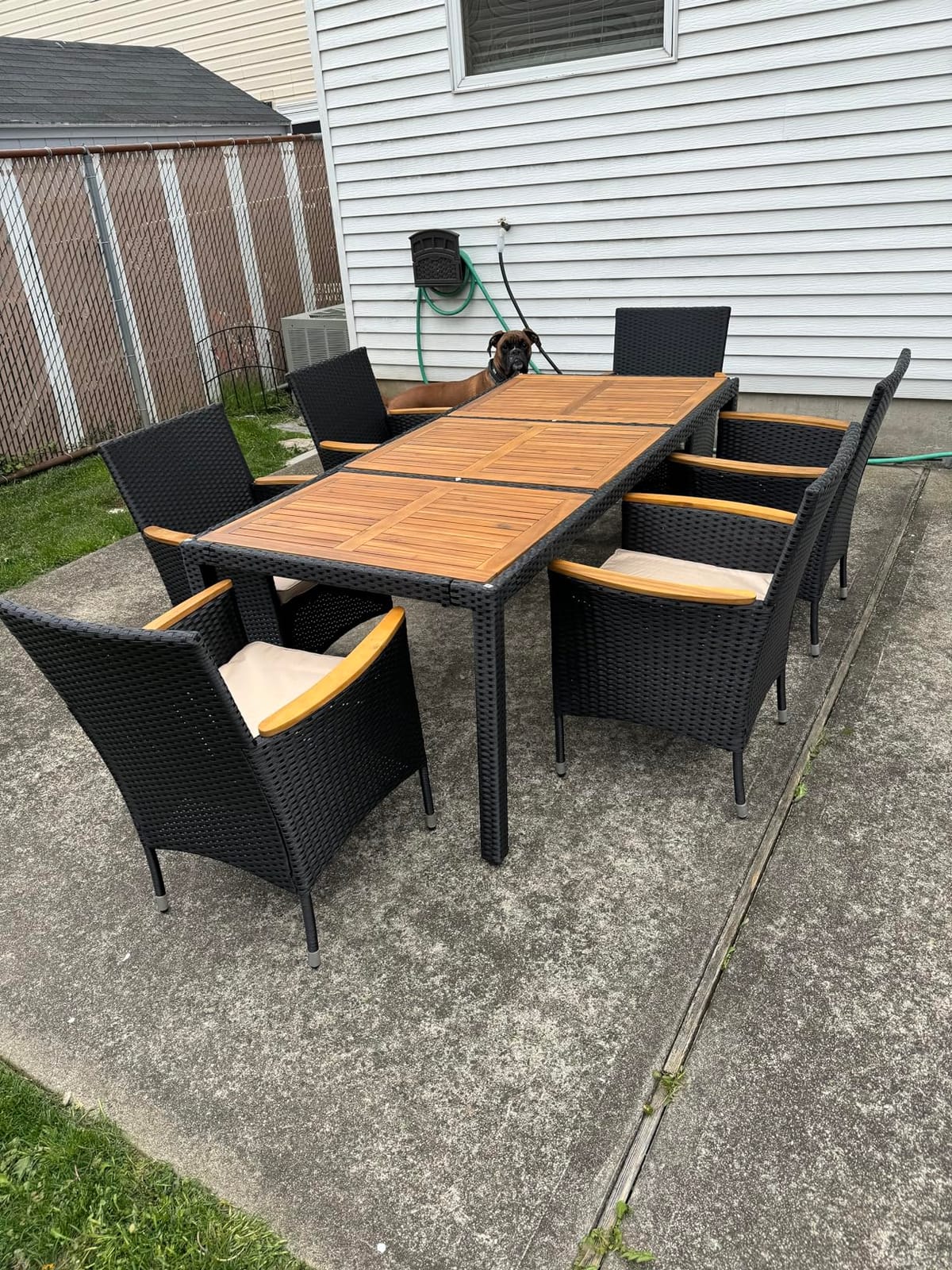 Flamaker Patio Dining Set for 8 Outdoor Acacia Wood Table and Chairs, Black customer photo 2