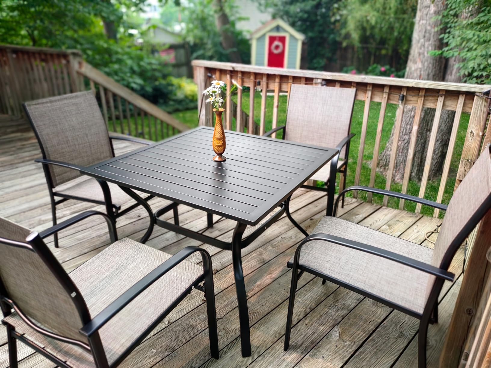 HERA'S HOUSE 5pc Patio Dining Set for 4, Outdoor Metal Table & Brown Chairs customer photo 2