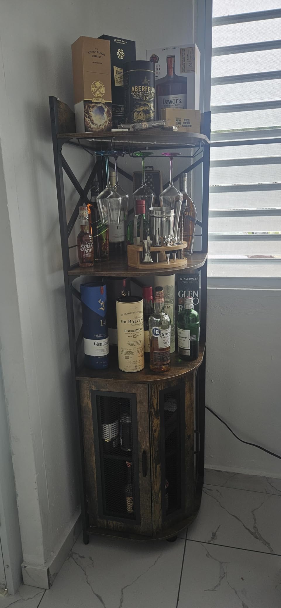 Aheaplus Corner Bar Cabinet with Power Outlet, Industrial Liquor Cabinet customer photo 2