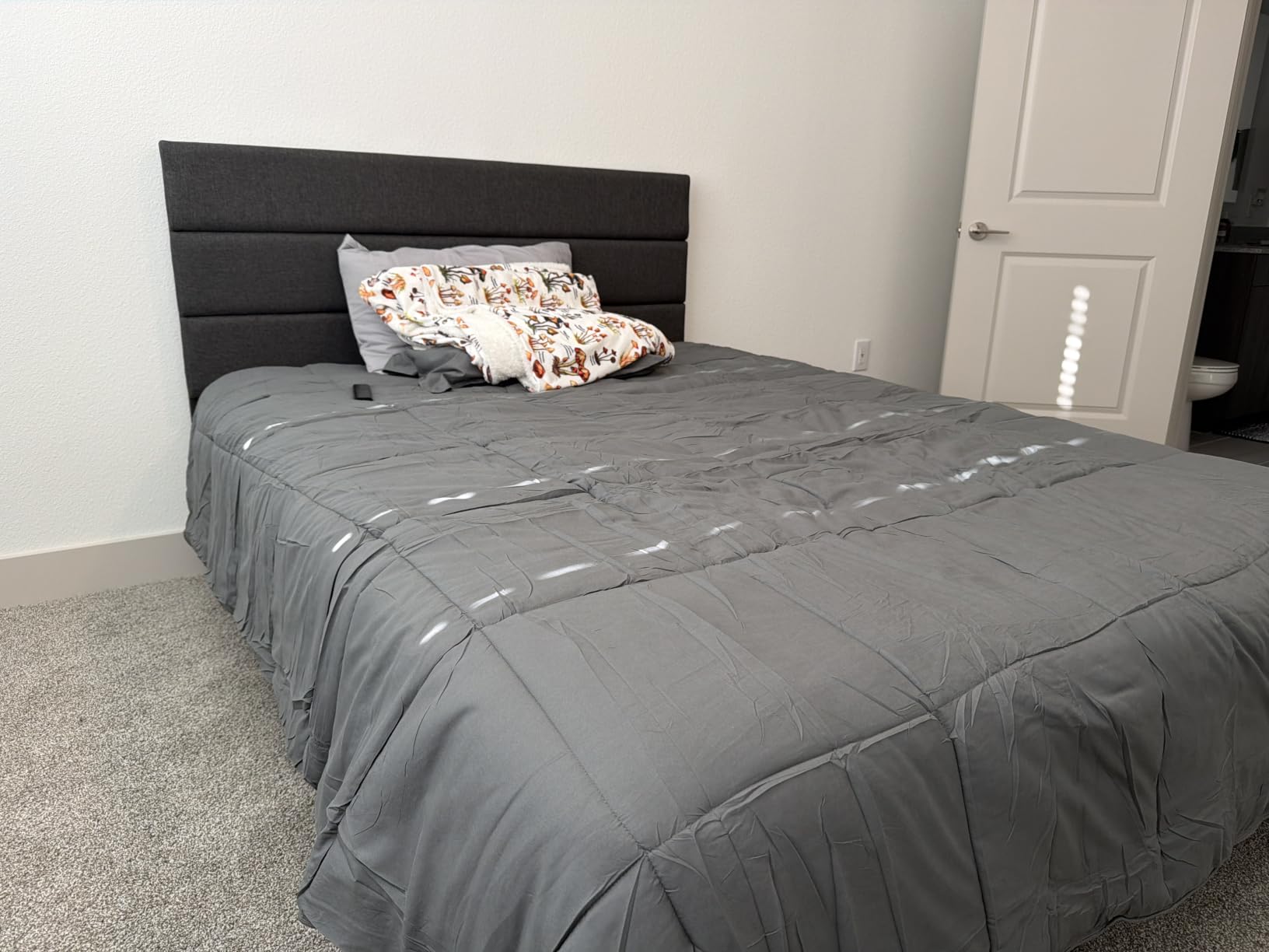 Allewie King Size Platform Bed Frame with Fabric Upholstered Headboard and Wooden Slats Support, Fully Upholstered Mattress Foundation/No Box Spring Needed/Easy Assembly, Beige customer photo 2
