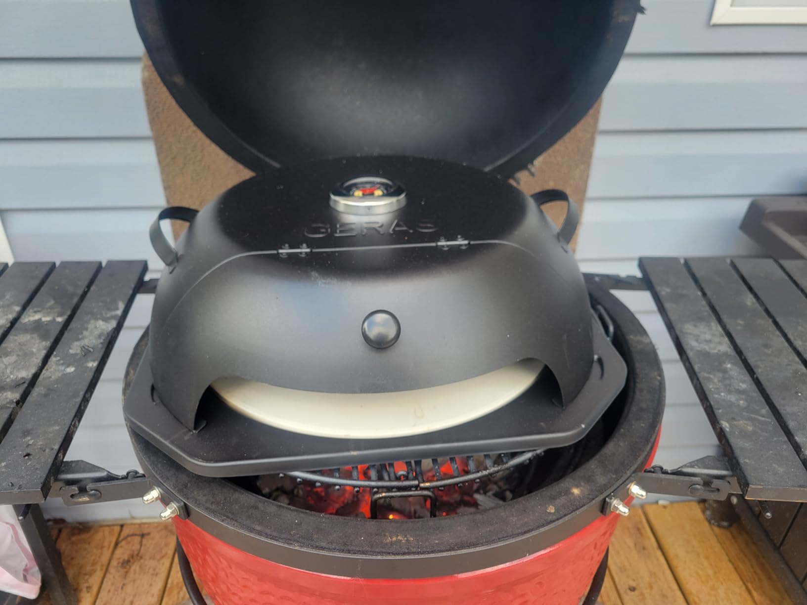 HeatGuard Pro Geras Pizza Oven for Grill - Grill Top Pizza Oven For Outdoor Camping - Pizza Stone, Pizza Peel Kit - Portable Backyard BBQ Pizzas Maker Charcoal, Pellet, Propane Gas Wood Attachment customer photo 2