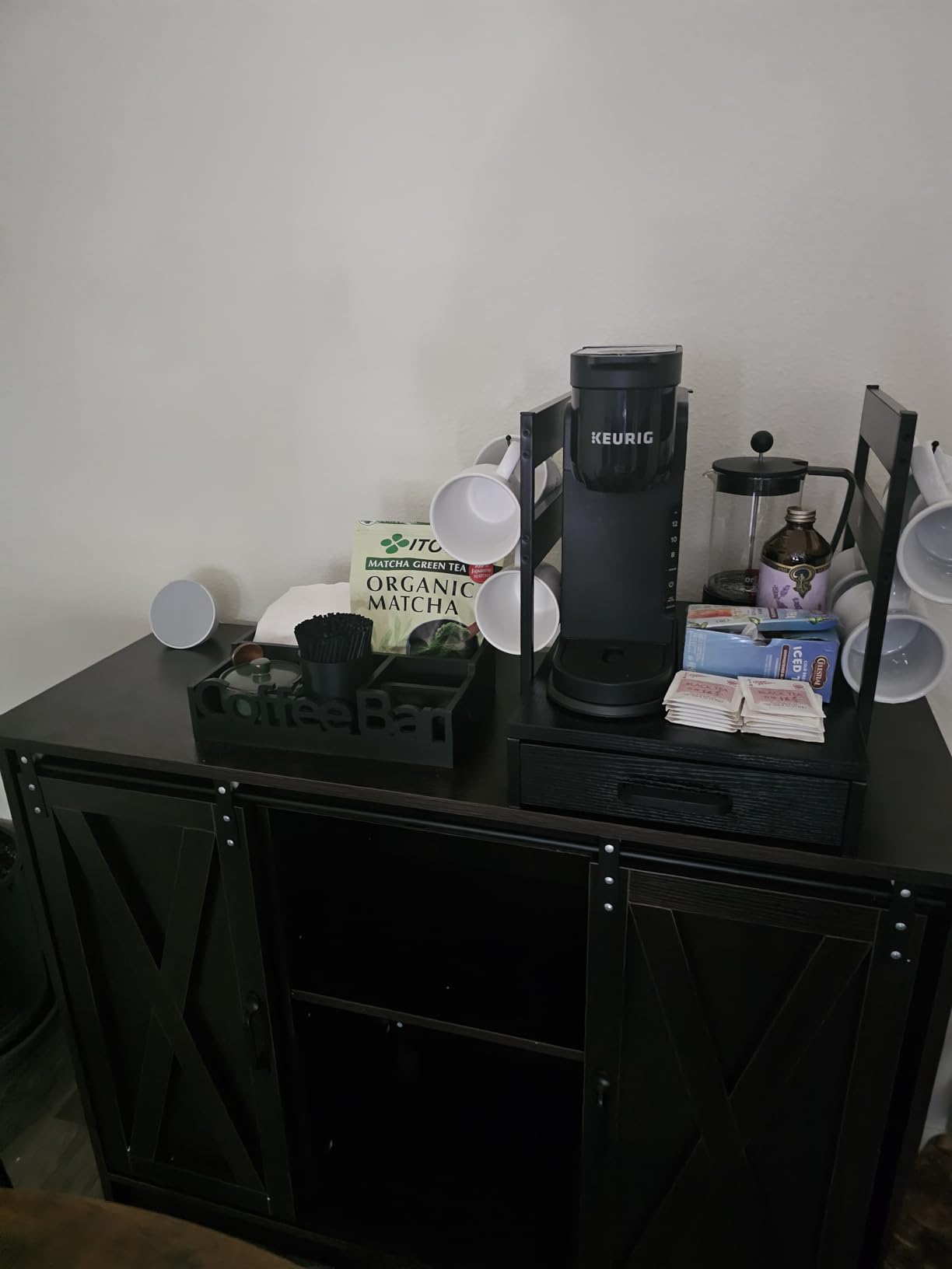 Coffee Bar Organizer Countertop,Wood Caddy with Compartments for Pods,Black customer photo 1