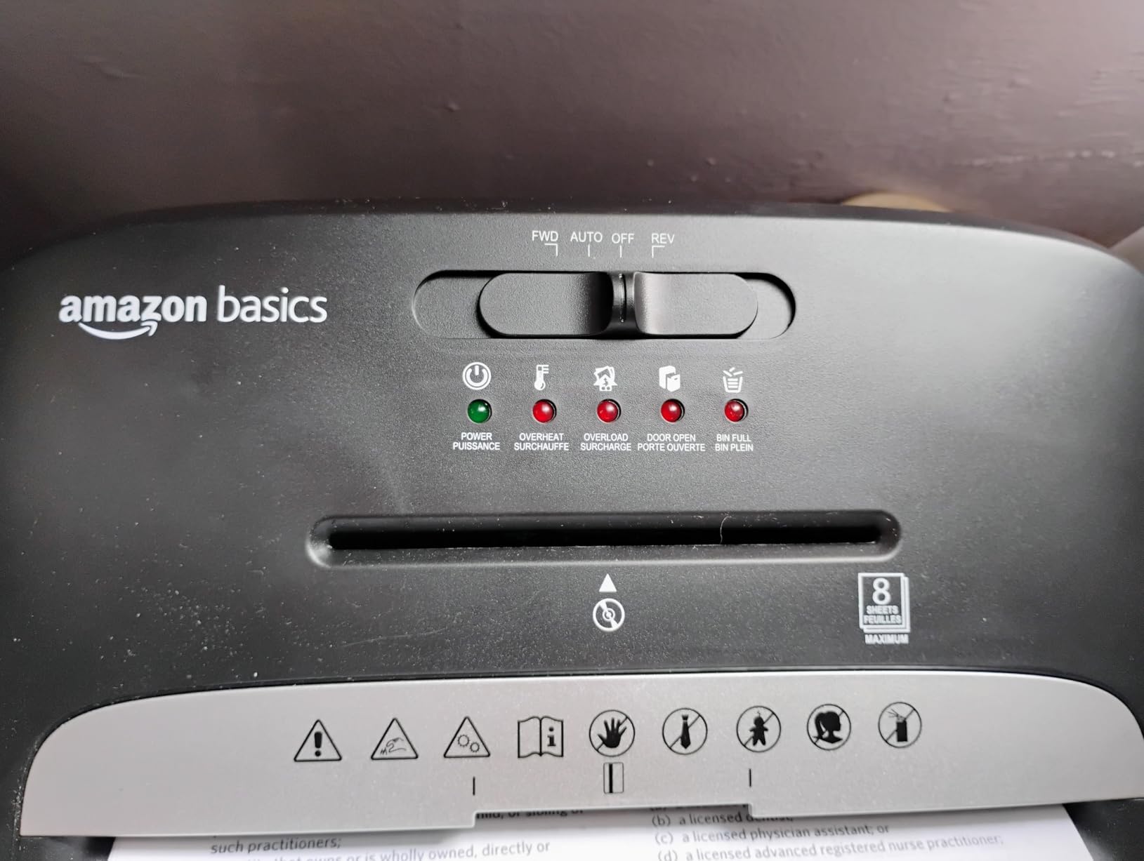 Amazon Basics High Security Micro Cut Paper Shredder, 8 Sheet Capacity, CD and Credit Card Shredder with Pull Out Bin, Black customer photo 1