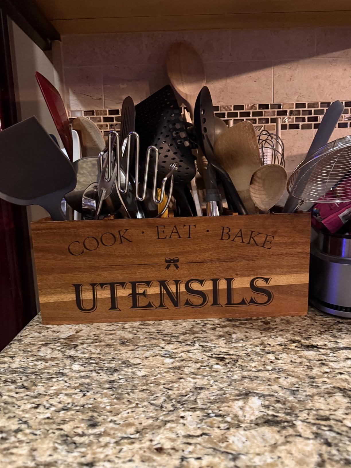 Suli Extra Large Utensil Holder Countertop for Kitchen Counter,Wood,Black customer photo 1