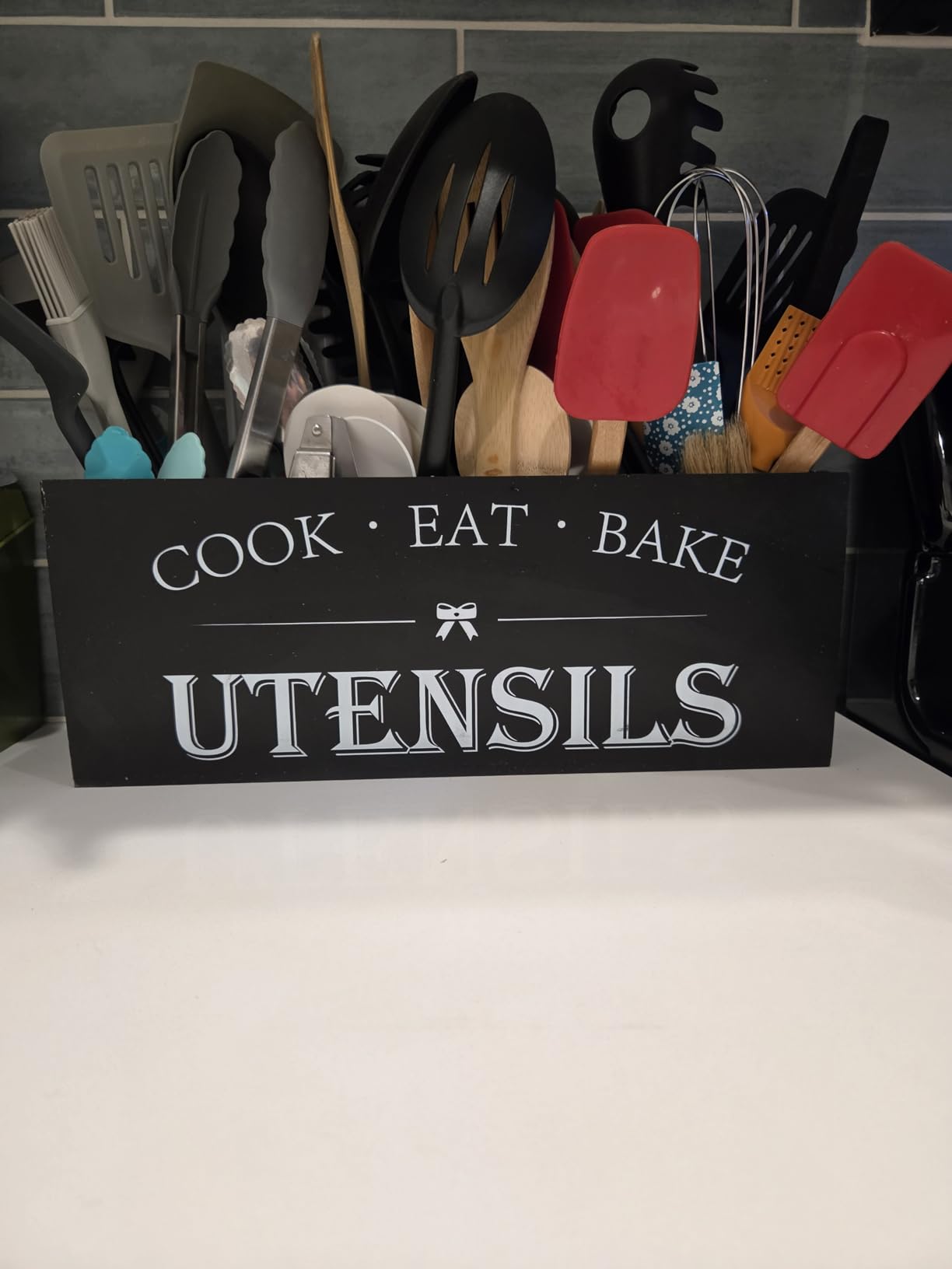Suli Extra Large Utensil Holder Countertop for Kitchen Counter,Wood,Black customer photo 2