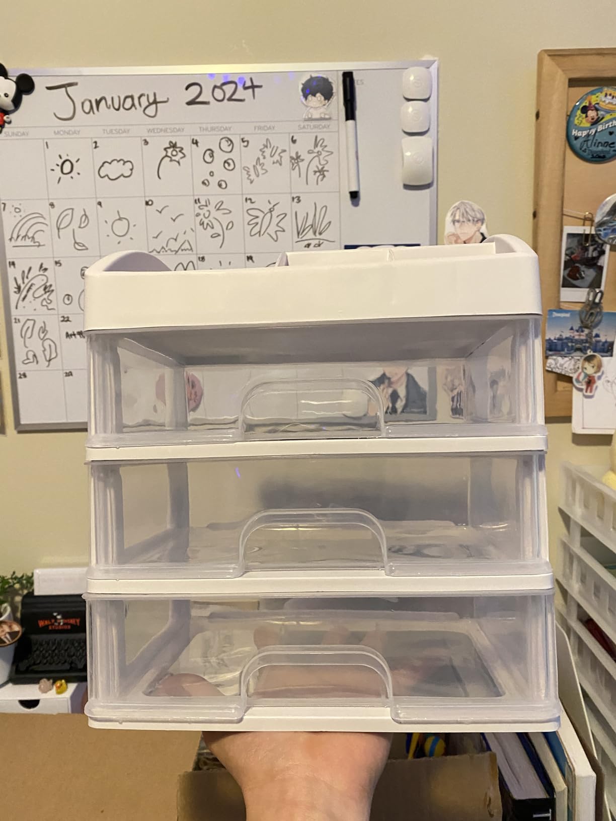 Desk Organizer with Drawers, 3 Drawers Storage Organizer, Desktop Storage Drawers for Office/School Supplies, Plastic Stationary Makeup Organizer, Desk Storage Box for Office, School, Home customer photo 1