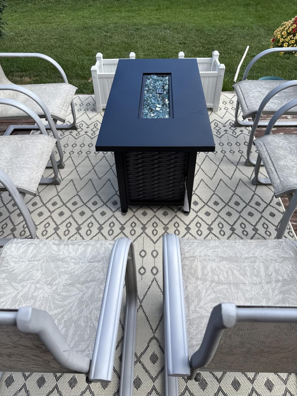 45 Inch Propane Fire Pit Table, 50,000 BTU Outdoor Gas Fire Pit for Patio & Backyard, 2-in-1 Firepit Dining Table with Glass Wind Guard, Blue Glass Rocks & Waterproof Cover customer photo 1