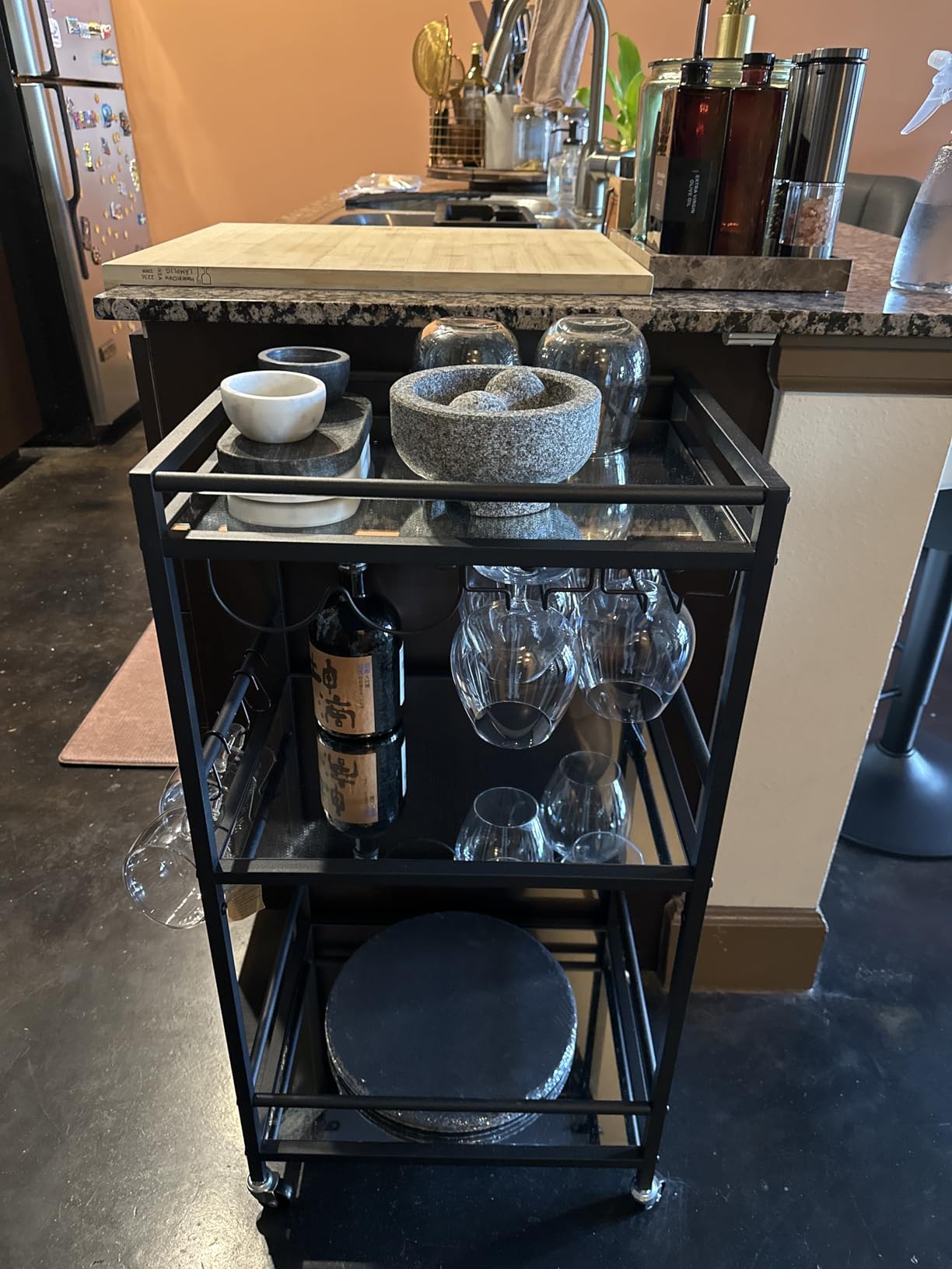 TUTOTAK Gold Bar Cart with 3 Mirrored Shelves, Wine Rack & Glass Holder customer photo 1