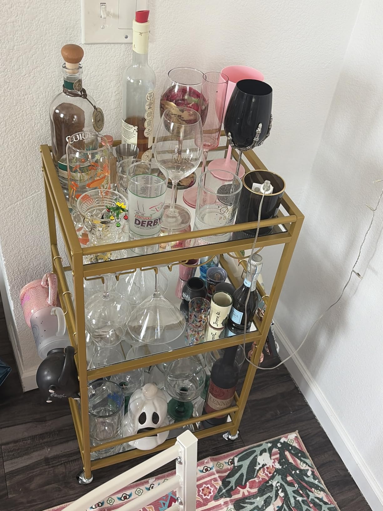 TUTOTAK Gold Bar Cart with 3 Mirrored Shelves, Wine Rack & Glass Holder customer photo 2