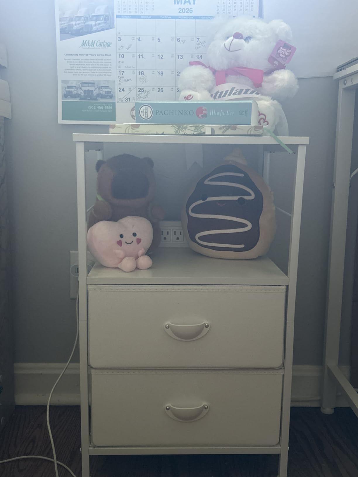 Furologee Night Stand with Charging Station, 2 Fabric Drawers, White customer photo 2
